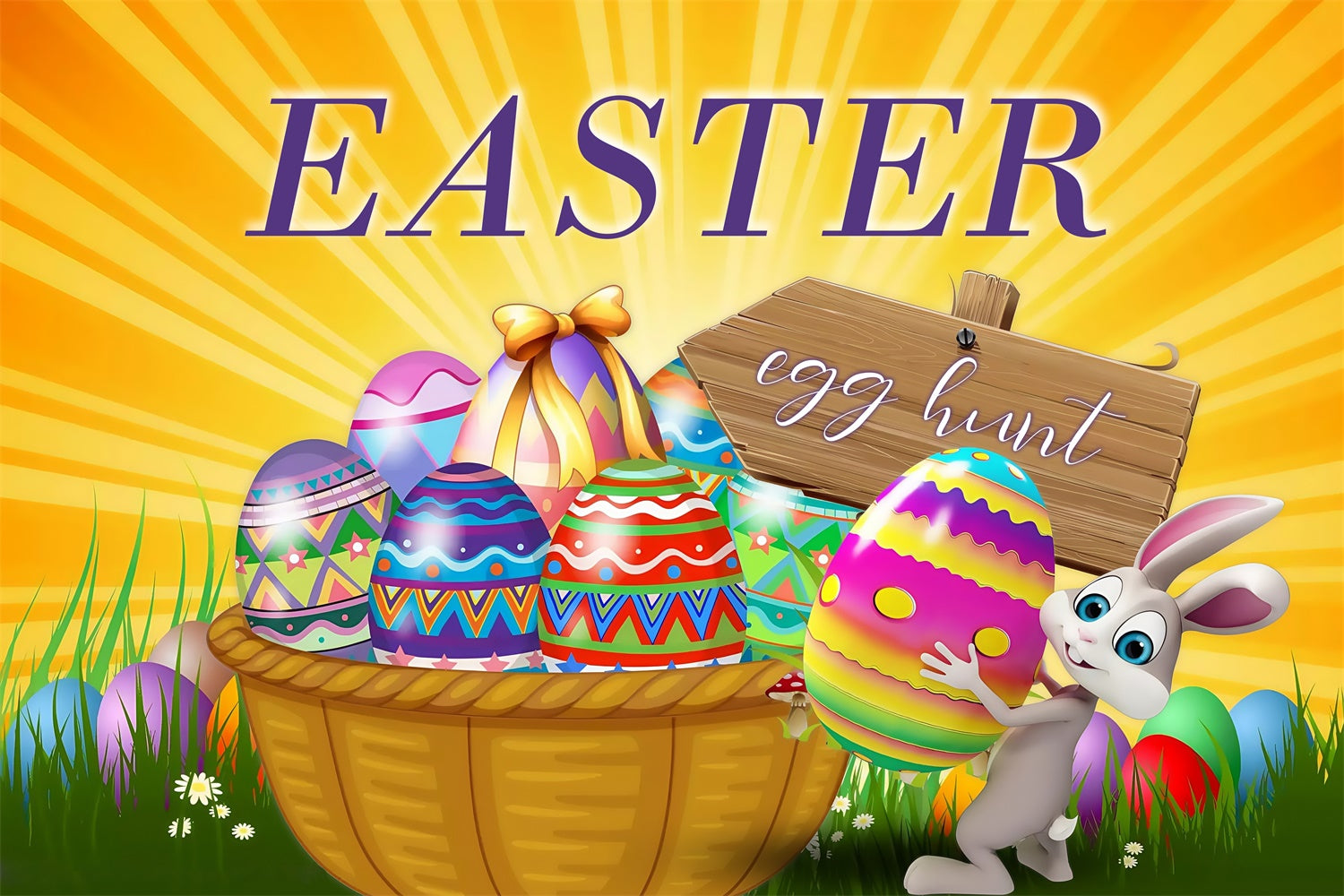 Photo Backdrops Easter Golden Rays Egg Hunt Personalized Backdrop MRR3-121