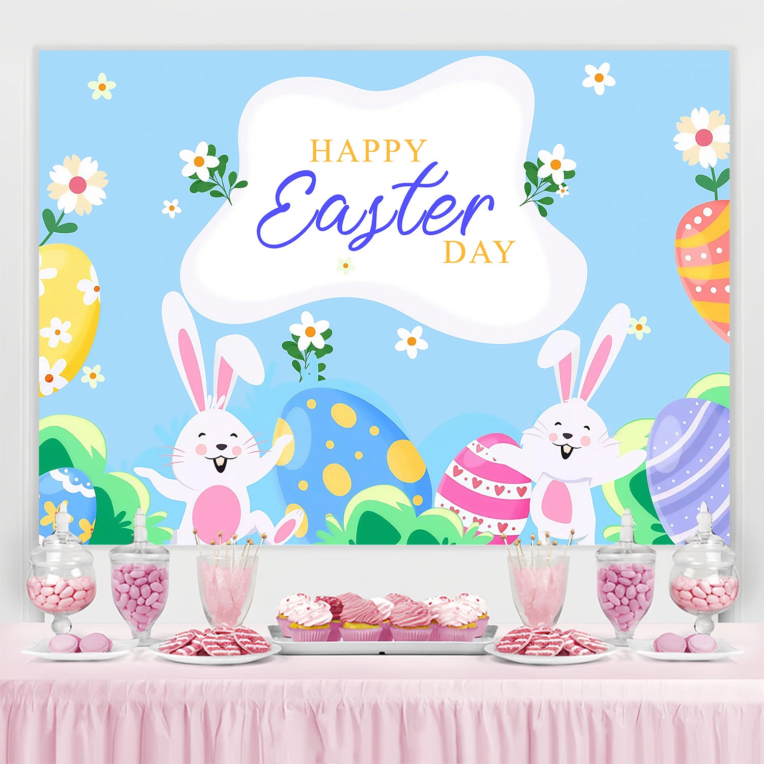 Easter Picture Backdrops Cheerful Bunny Egg Hunt Custom Backdrop MRR3-122