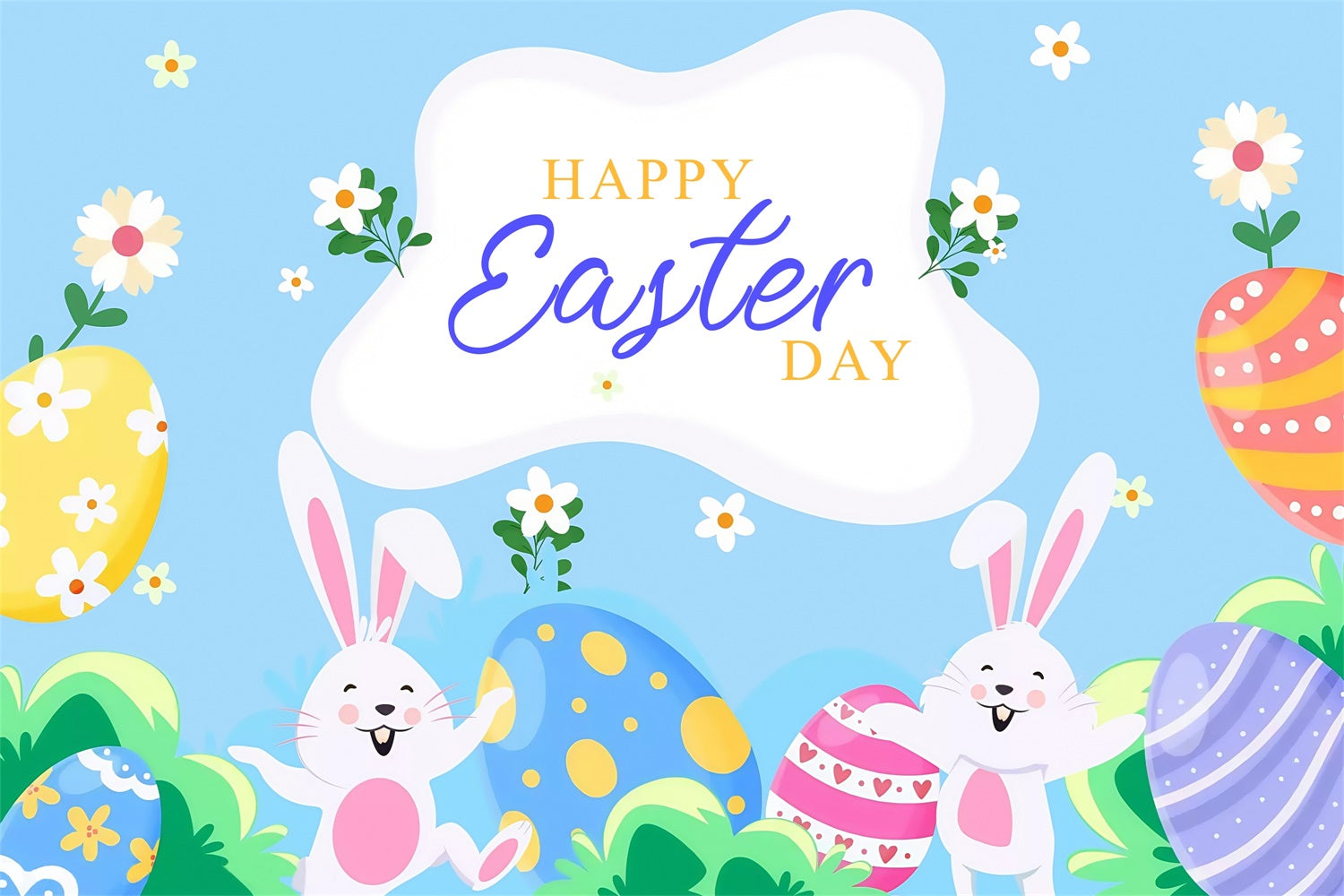 Easter Picture Backdrops Cheerful Bunny Egg Hunt Custom Backdrop MRR3-122
