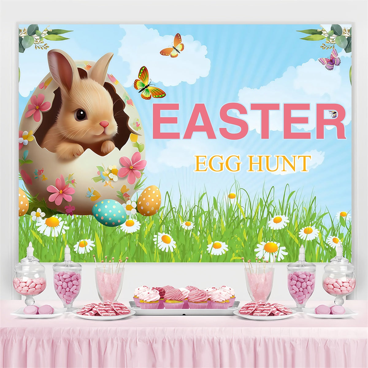 Easter Photo Backdrop Blooming Easter Egg Rabbit Custom Backdrop MRR3-124