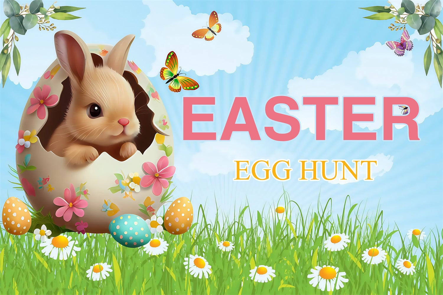 Easter Photo Backdrop Blooming Easter Egg Rabbit Custom Backdrop MRR3-124