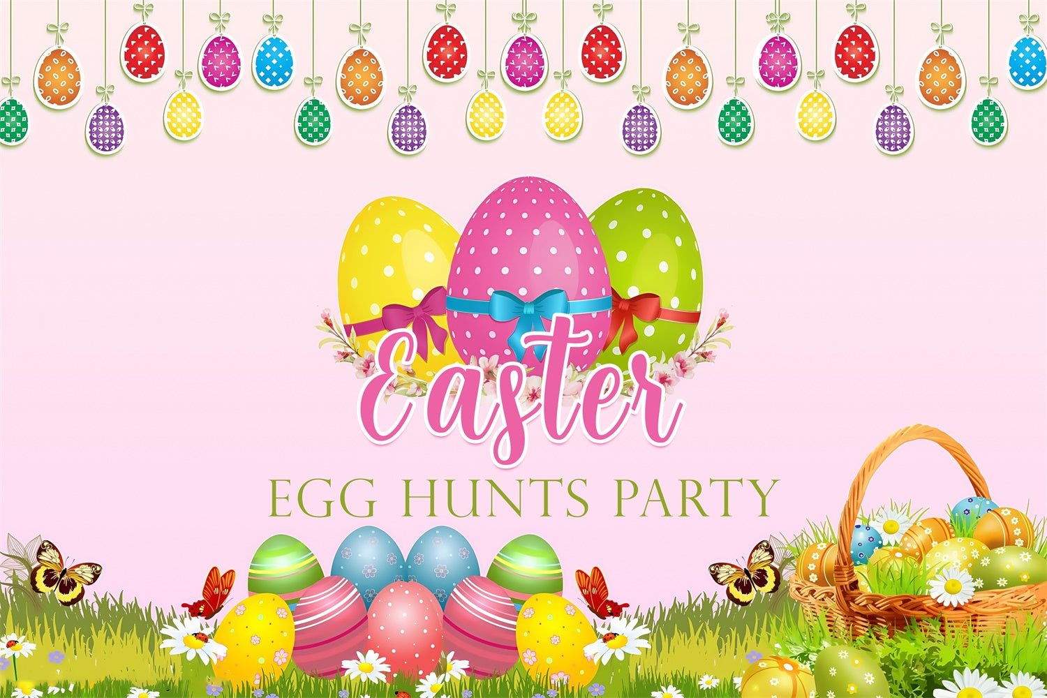 Easter Backdrop Colorful Hanging Egg Festive Custom Backdrop MRR3-125