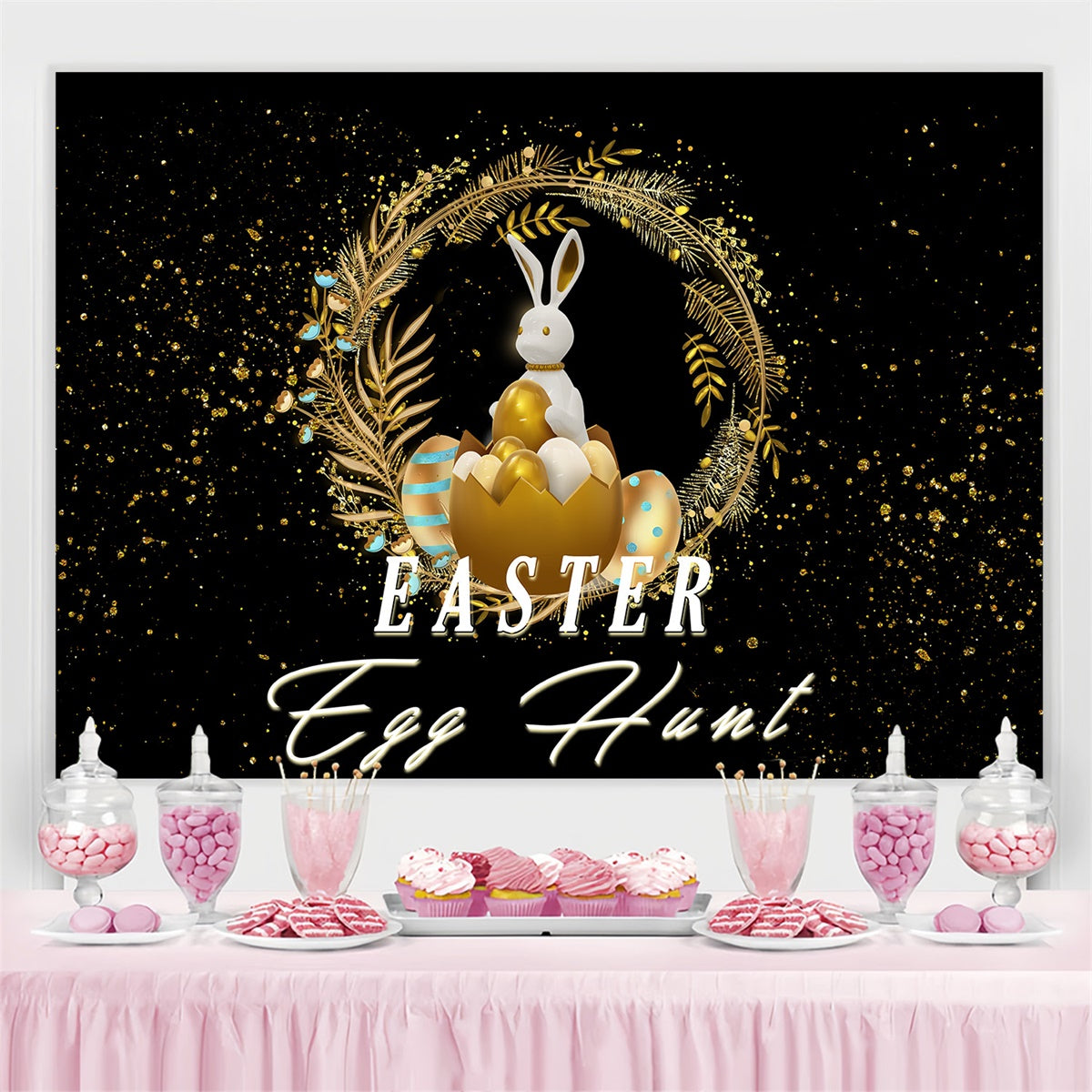 Easter Picture Backdrops Luxury Black Gold Bunny Custom Backdrop MRR3-127