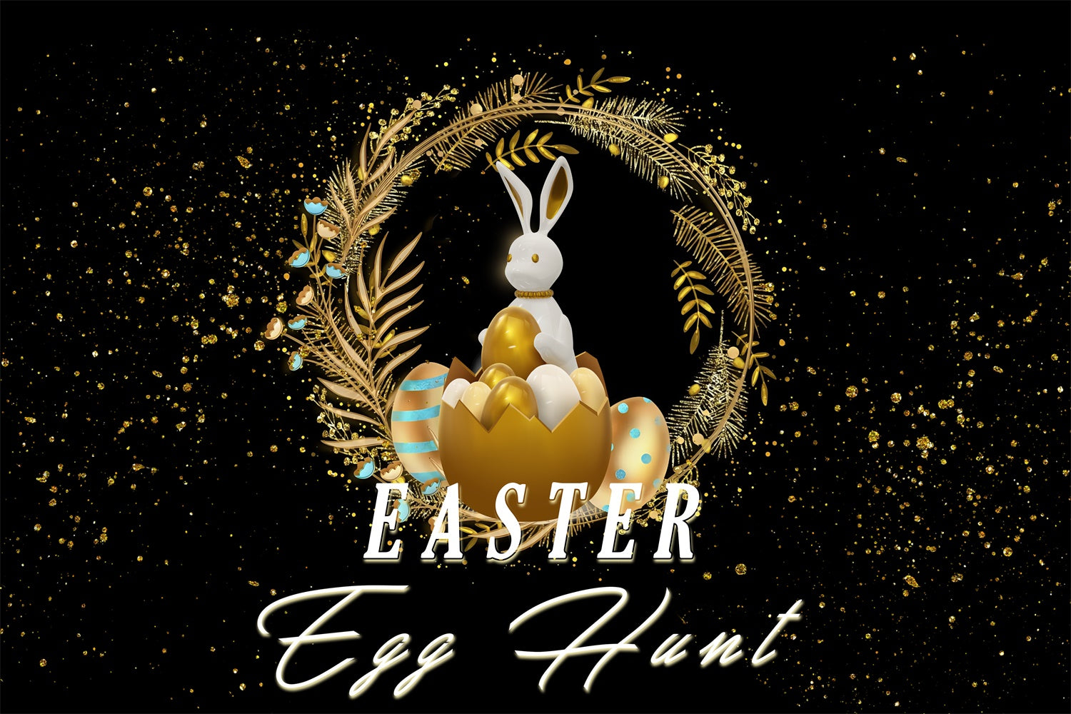Easter Picture Backdrops Luxury Black Gold Bunny Custom Backdrop MRR3-127