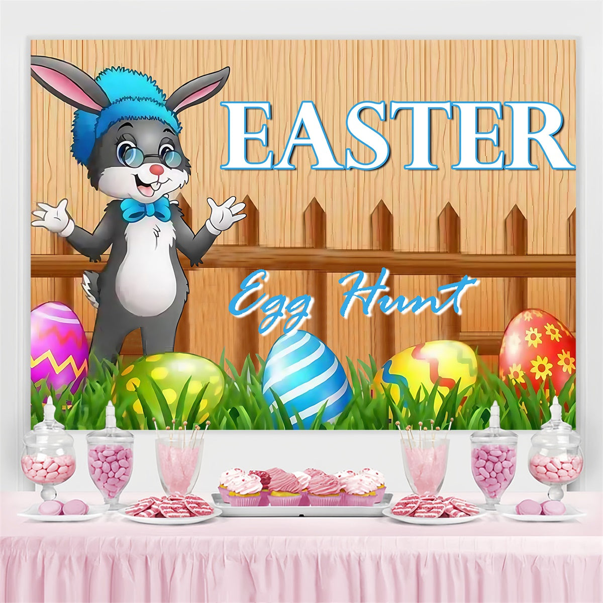 Easter Photo Backdrop Rustic Bunny Wooden Fence Custom Backdrop MRR3-129