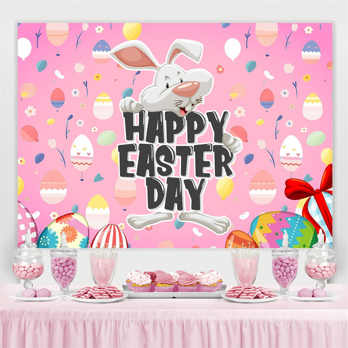 Easter Photo Backdrop Pink Easter Bunny Party Custom Backdrop MRR3-130