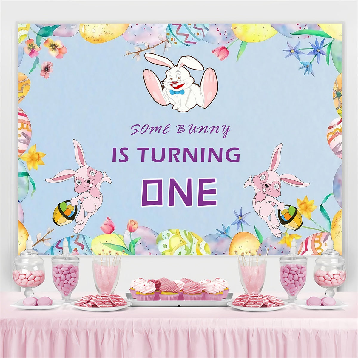 Easter Picture Backdrops Floral Bunny Birthday Fun Custom Backdrop MRR3-132