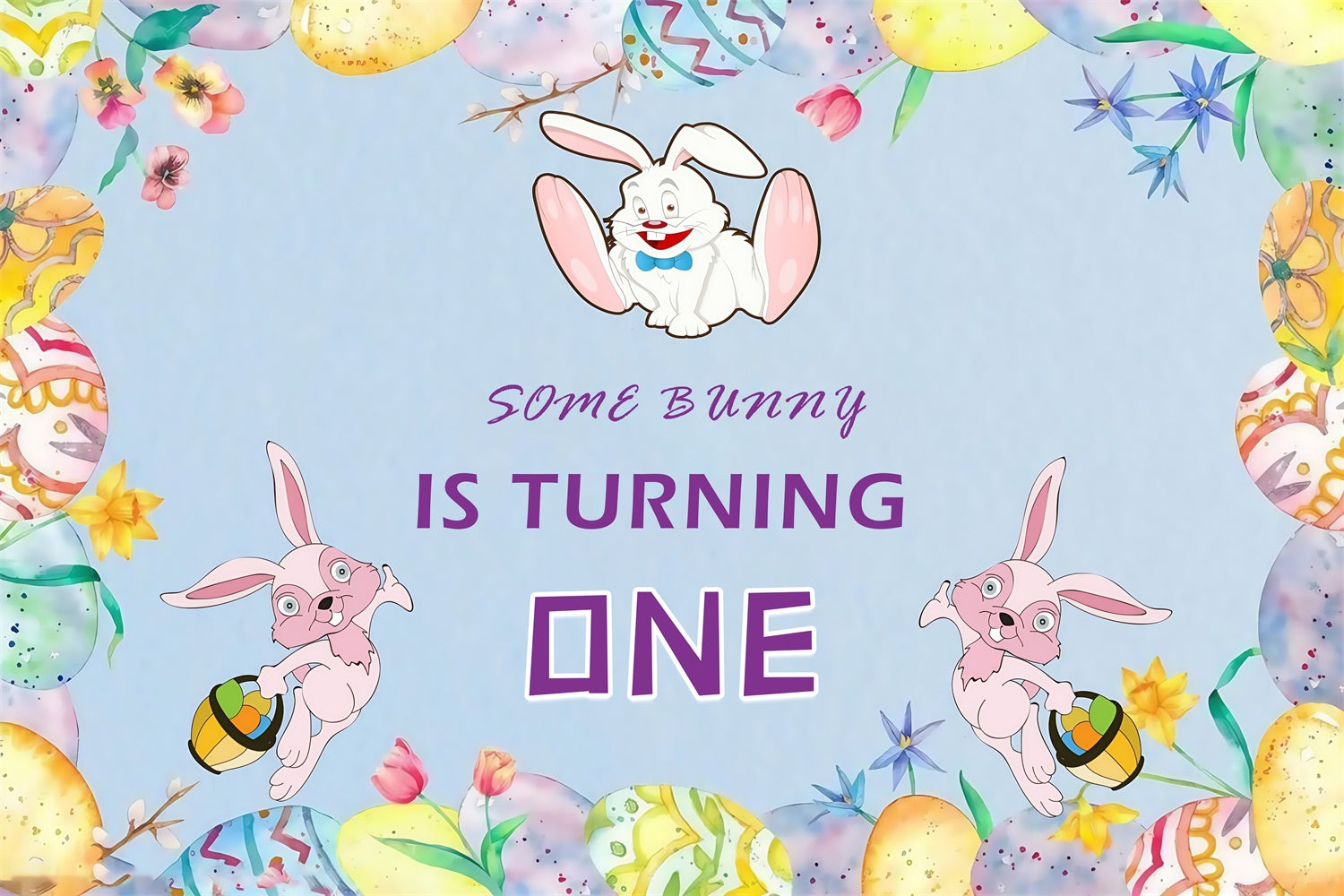 Easter Picture Backdrops Floral Bunny Birthday Fun Custom Backdrop MRR3-132