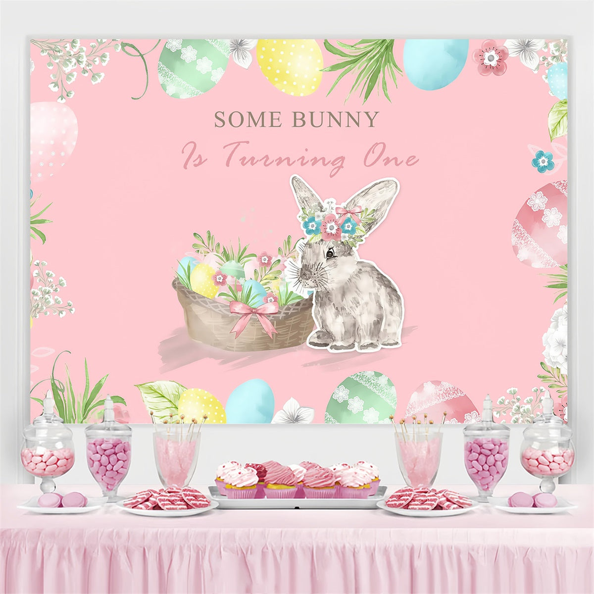Backdrop Easter Rustic Pastel Bunny Birthday Custom Backdrop MRR3-133