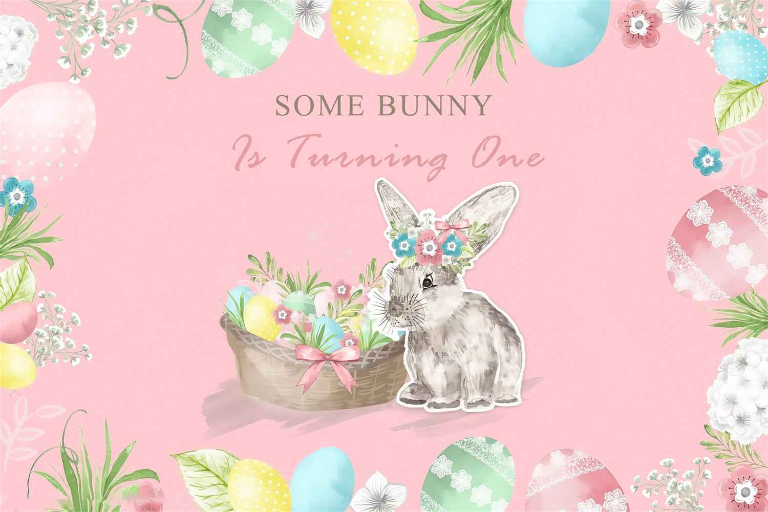 Backdrop Easter Rustic Pastel Bunny Birthday Custom Backdrop MRR3-133