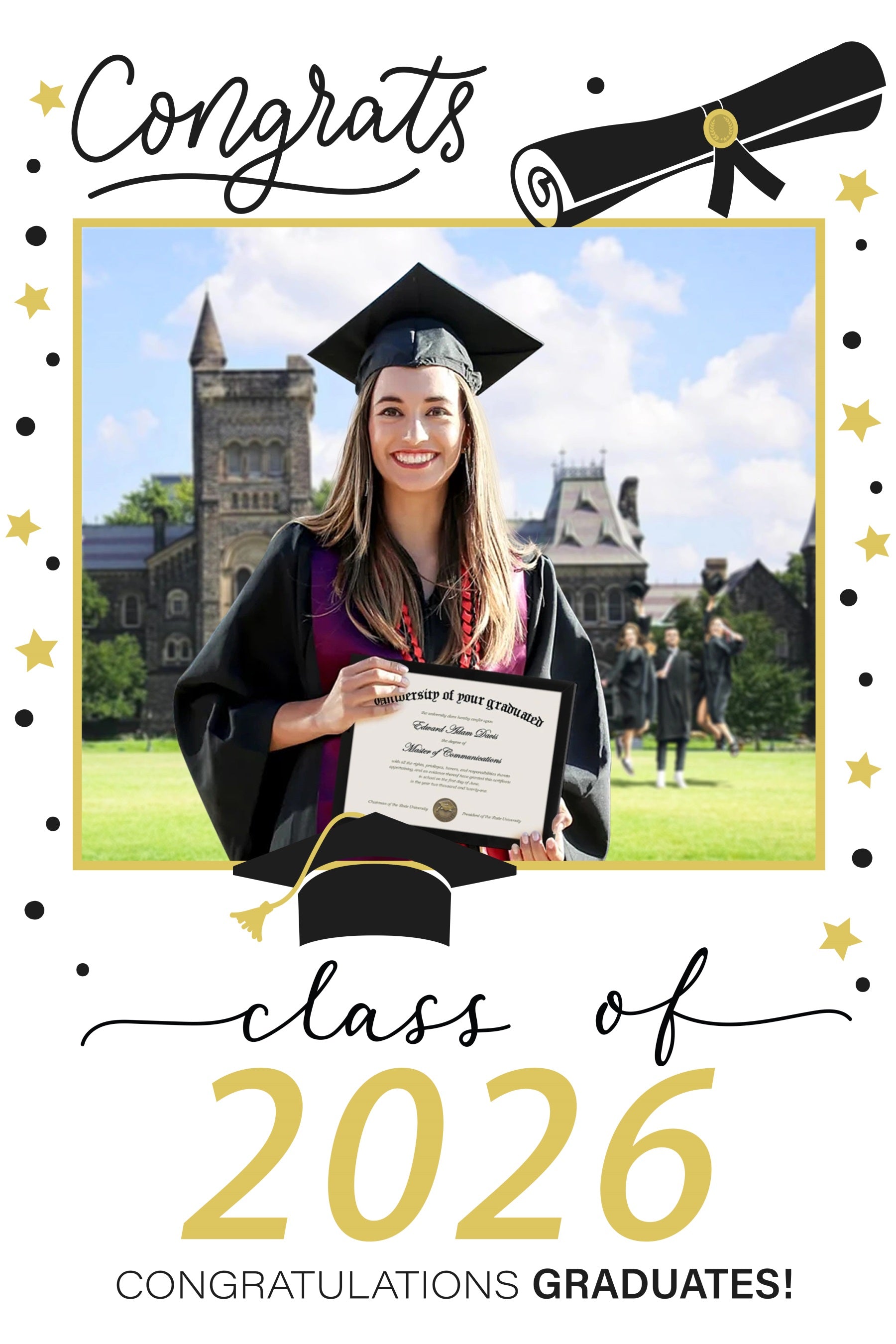 Graduation Photo Backdrop Stars White Frame Custom Party Graduation Backdrop MRR3-192