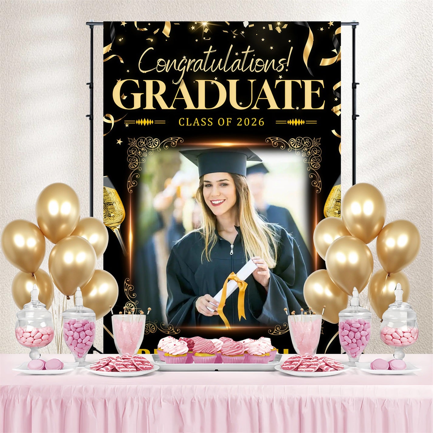 Graduation Backdrop Ideas Toast Confetti Personalized Party Graduation Backdrop MRR3-197