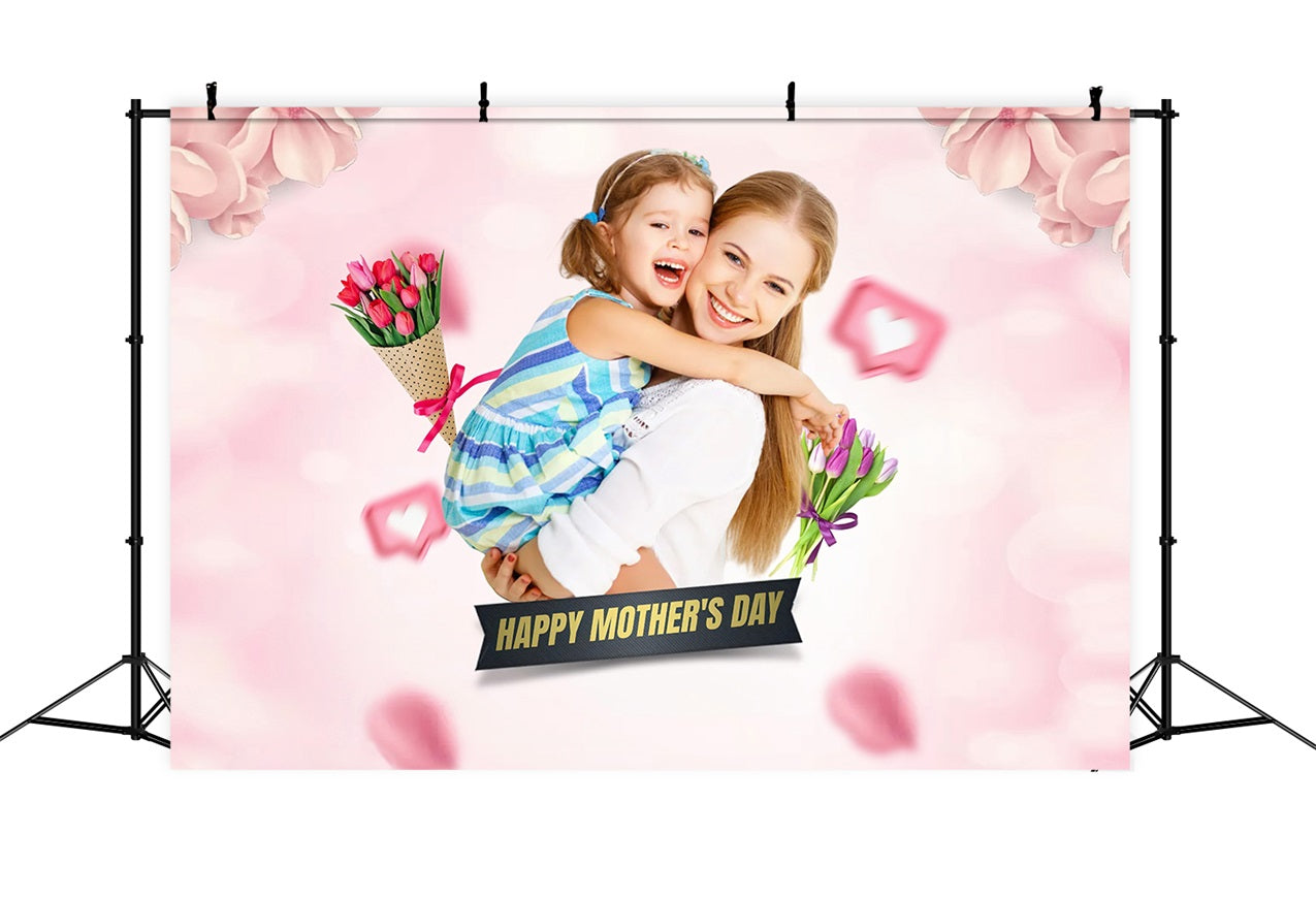 Mothers Day Photo Backdrop Pink Love Floral Custom Backdrop MRR3-31