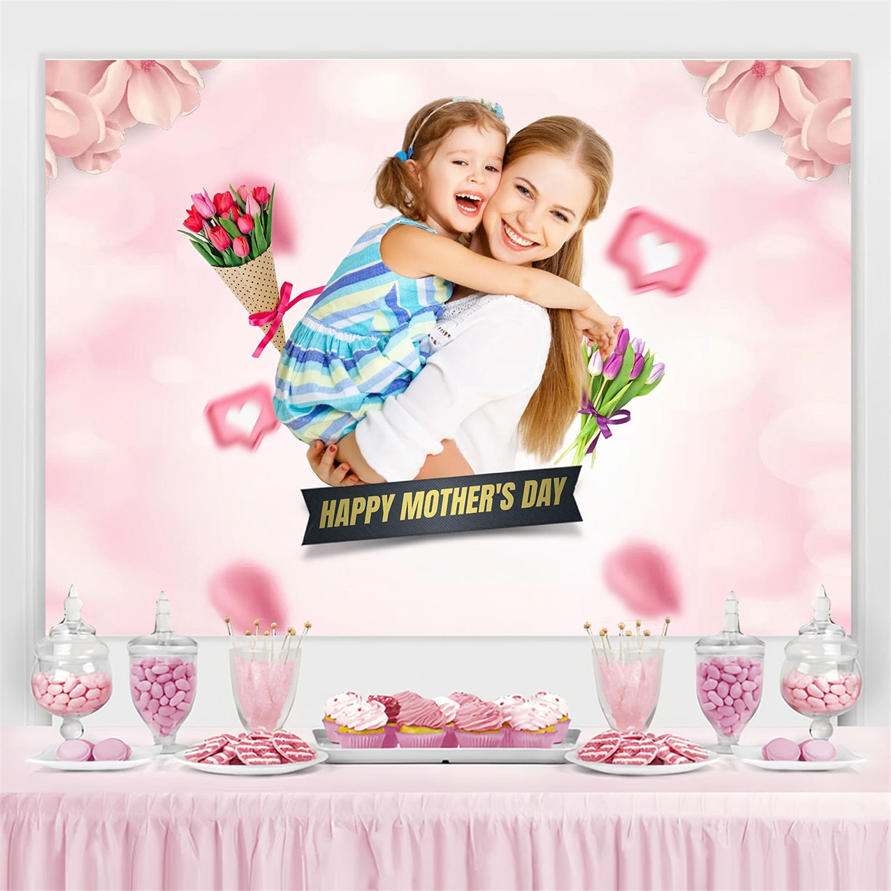 Mothers Day Photo Backdrop Pink Love Floral Custom Backdrop MRR3-31