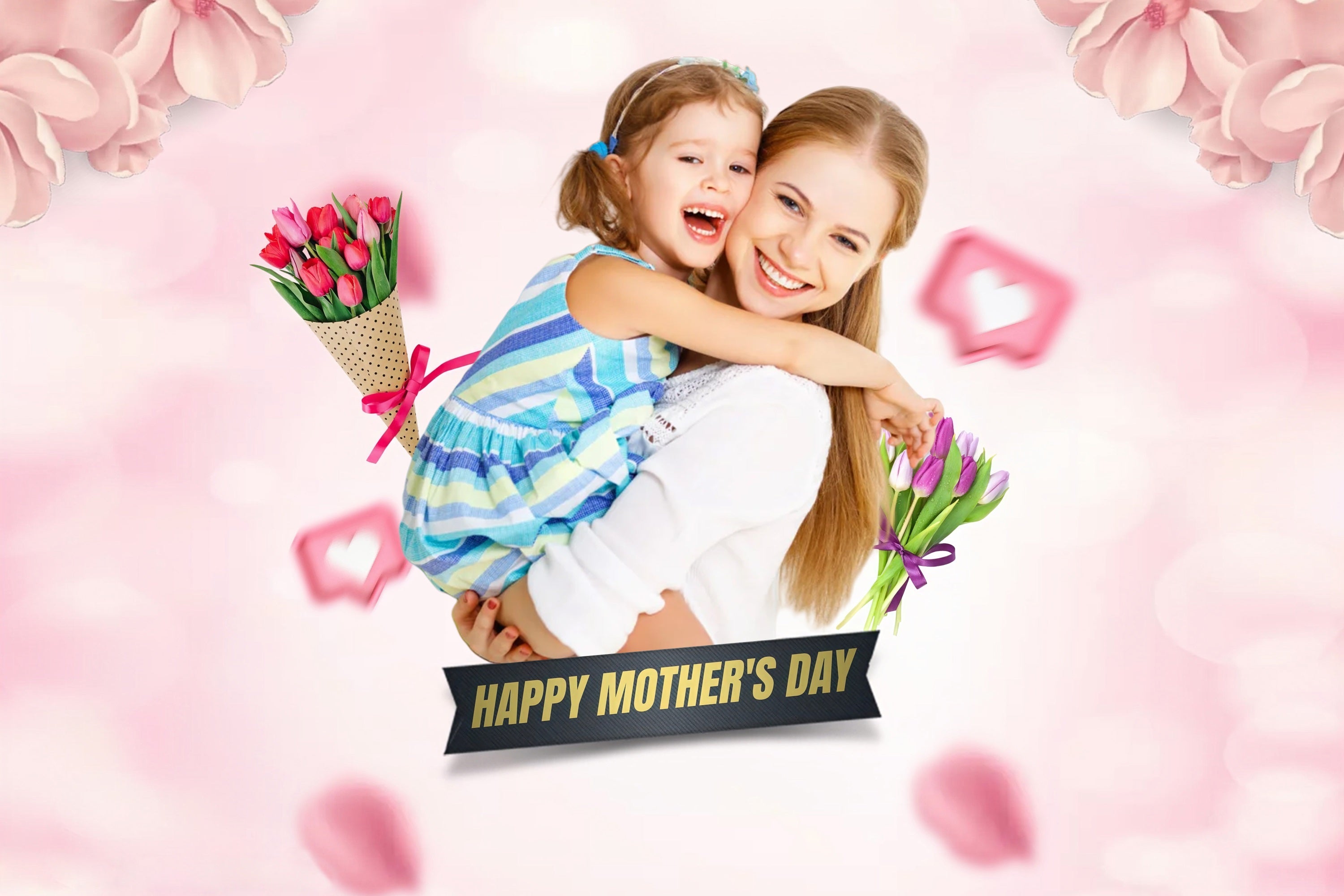 Mothers Day Photo Backdrop Pink Love Floral Custom Backdrop MRR3-31