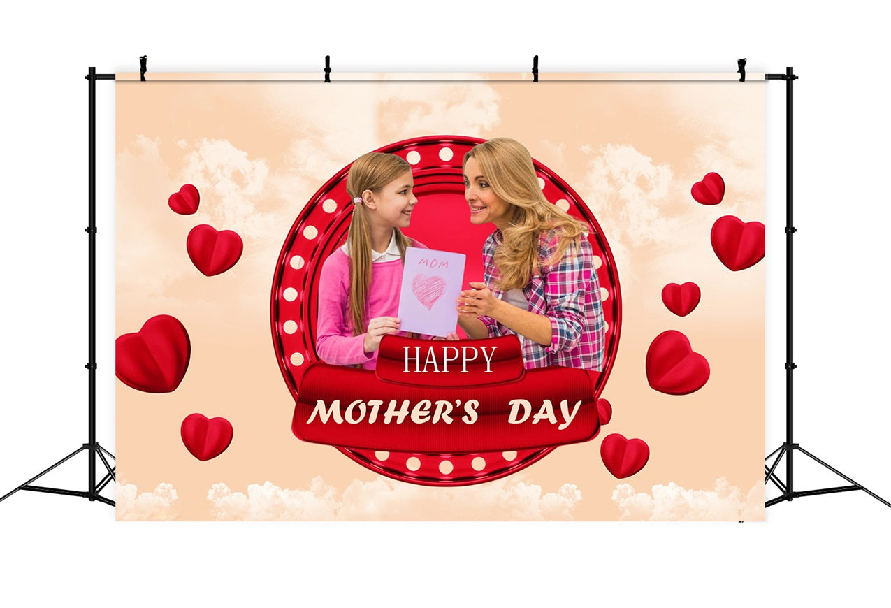 Mothers Day Backdrop Heartwarming Red Hearts Personalized Backdrop MRR3-33