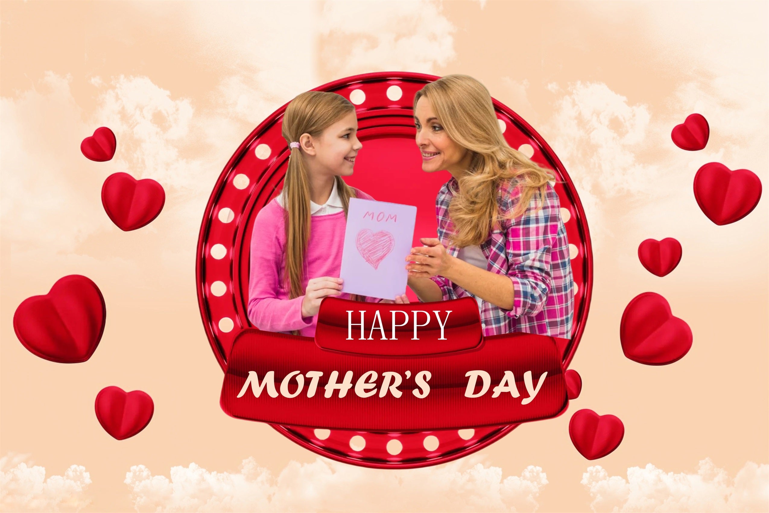 Mothers Day Backdrop Heartwarming Red Hearts Personalized Backdrop MRR3-33