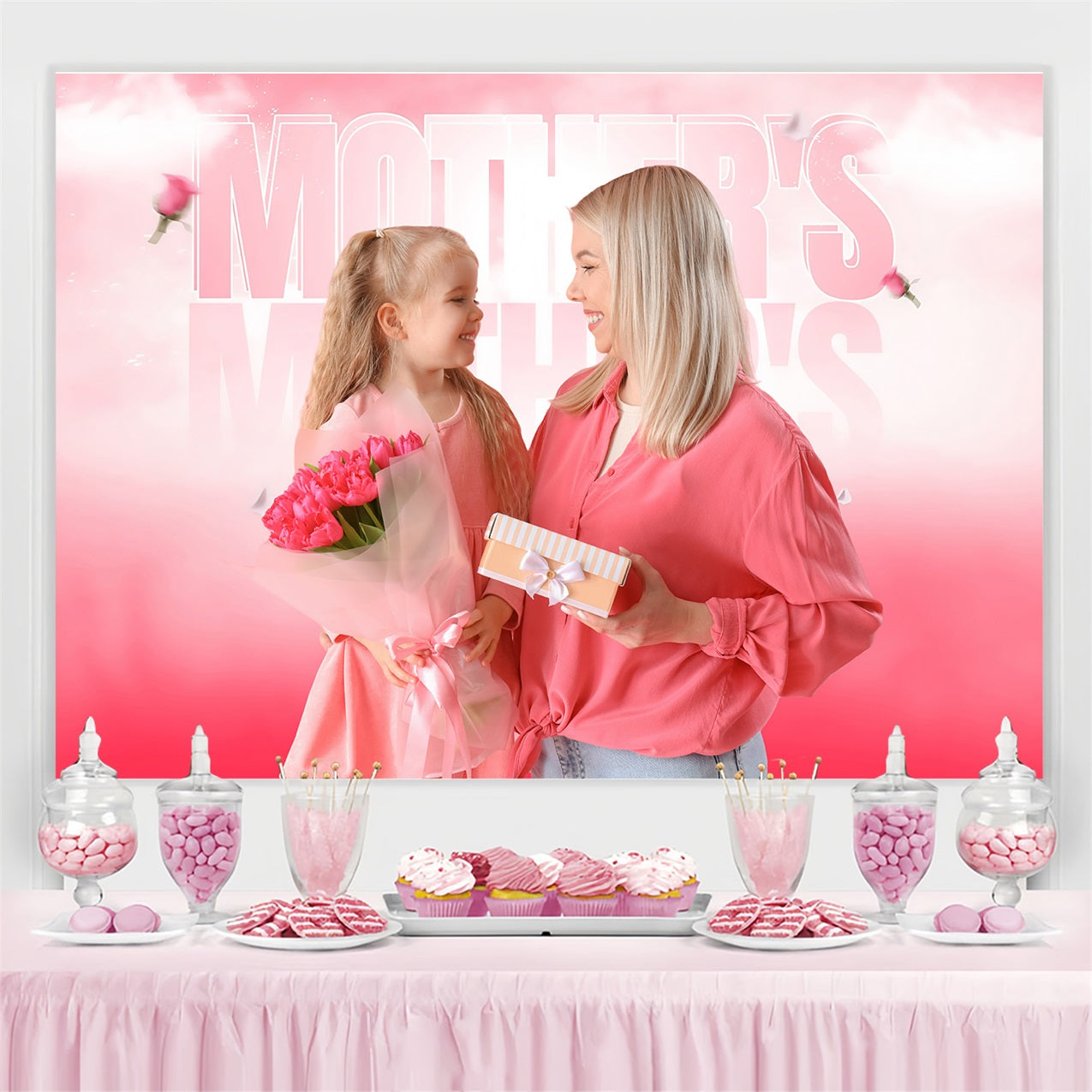 Mother's Day Photo Backdrop Pink Roses Bliss Customized Backdrop MRR3-37