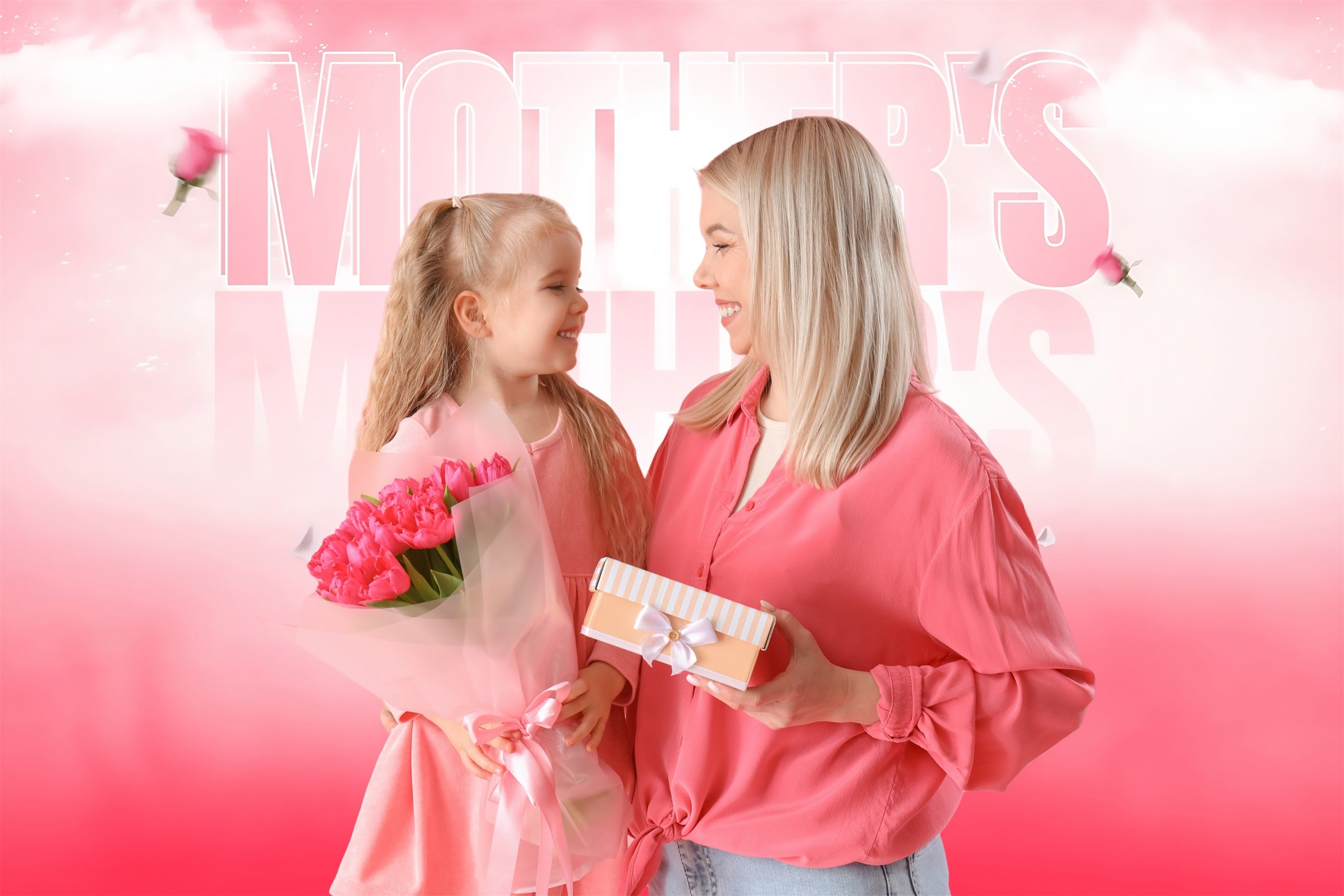 Mother's Day Photo Backdrop Pink Roses Bliss Customized Backdrop MRR3-37