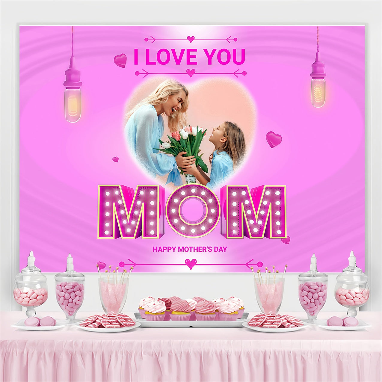 Mothers Day Photo Backdrop Bright Neon Love Personalised Backdrop MRR3-39