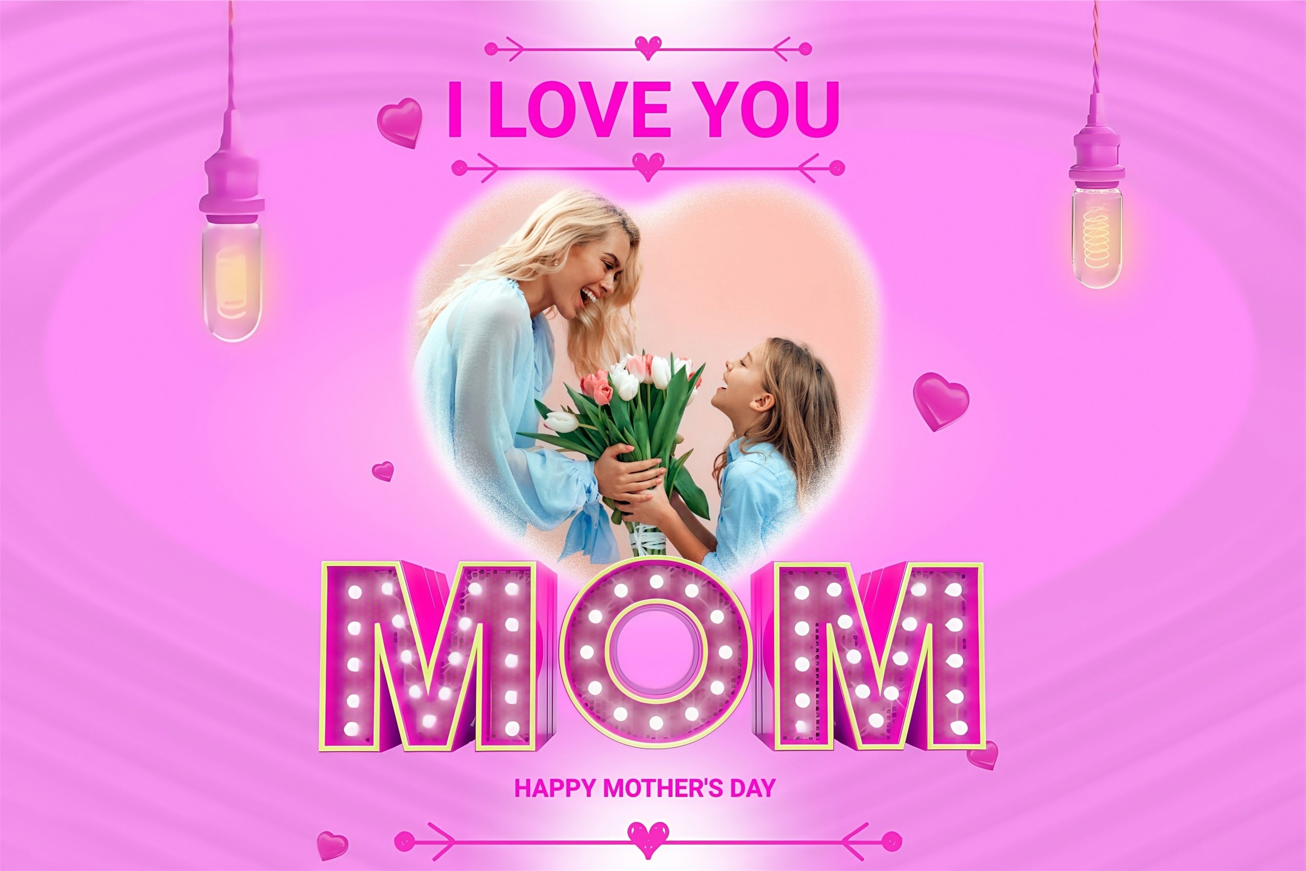 Mothers Day Photo Backdrop Bright Neon Love Personalised Backdrop MRR3-39