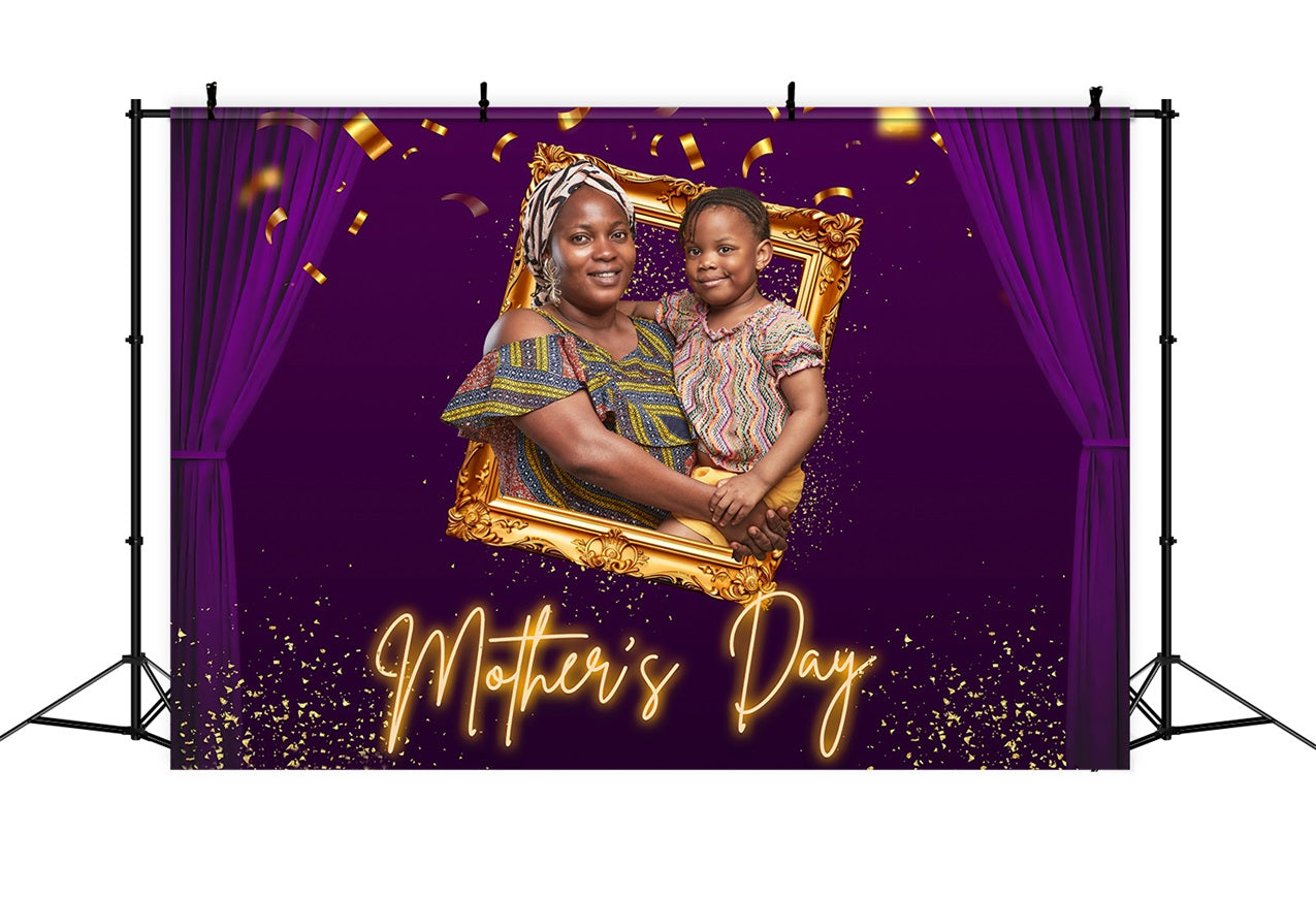 Mother's Day Photography Backdrops Purple Gold Frame Custom Backdrop MRR3-41