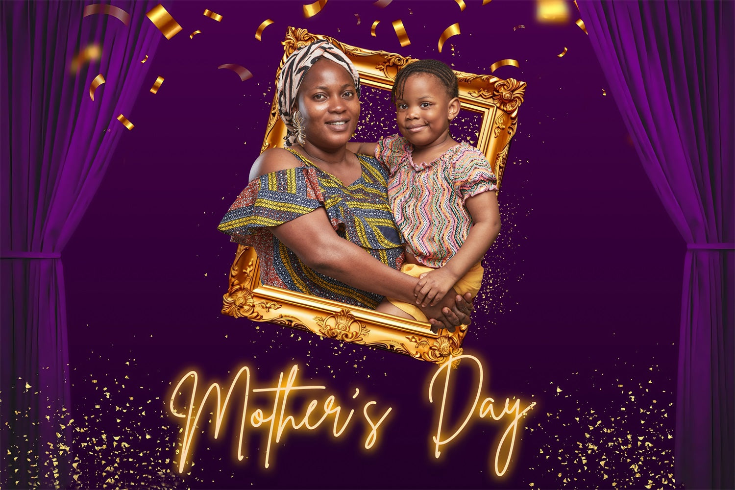 Mother's Day Photography Backdrops Purple Gold Frame Custom Backdrop MRR3-41