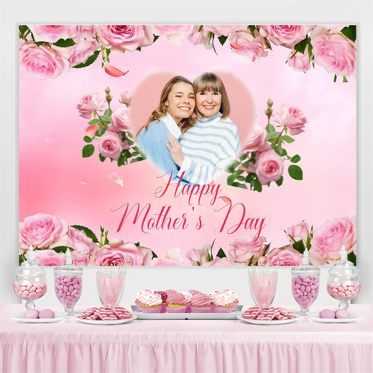 Mothers Day Photography Backdrops Pink Roses Love Customized Backdrop MRR3-42