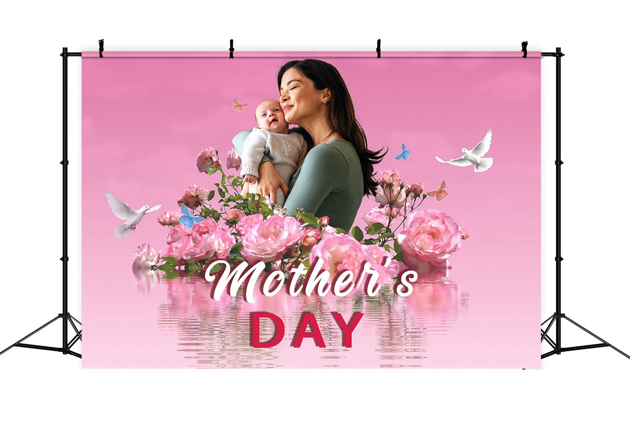 Backdrop For Mothers Day Floral Blooming Doves Butterflies Custom Backdrop MRR3-45