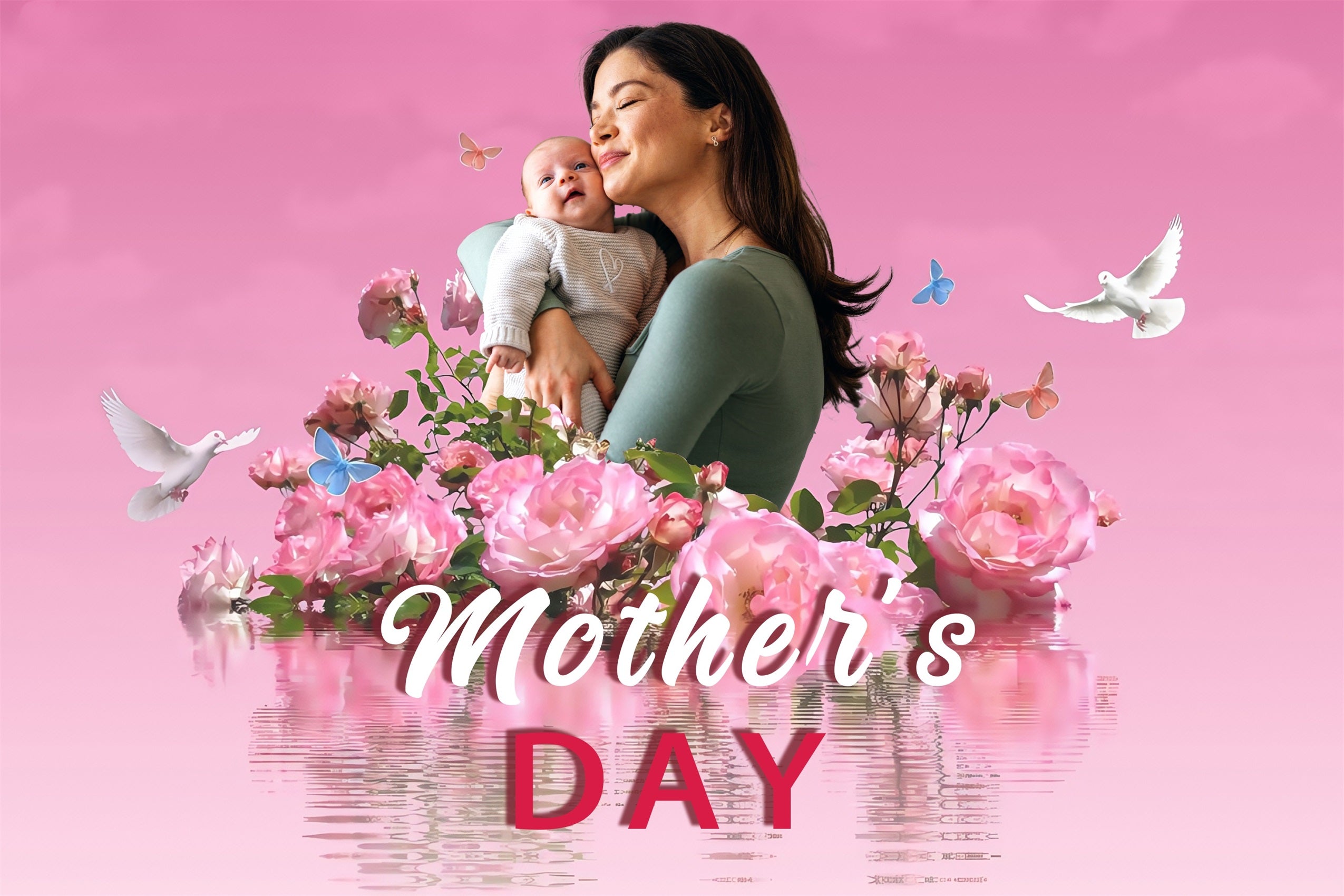 Backdrop For Mothers Day Floral Blooming Doves Butterflies Custom Backdrop MRR3-45