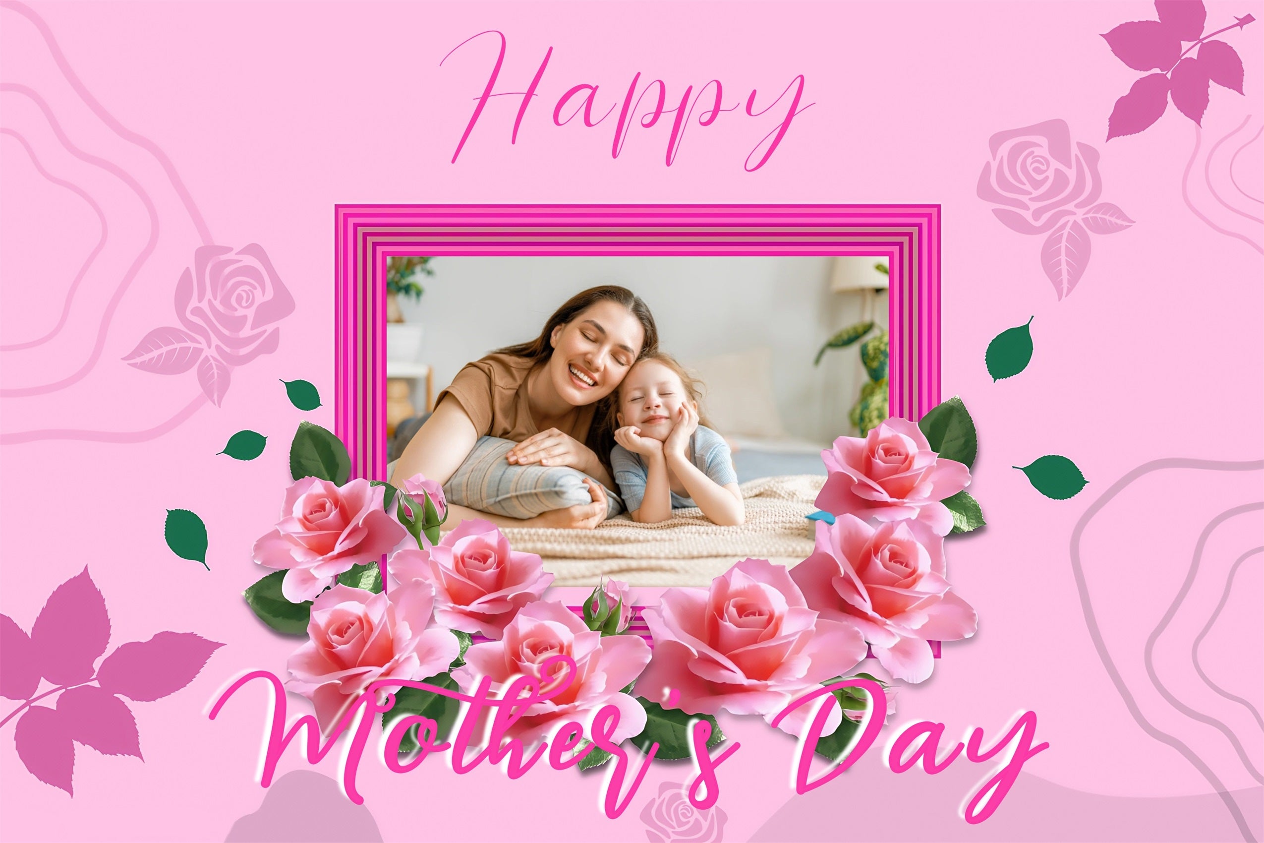 Backdrops For Mother's Day Pink Roses Frame Personalised Backdrop MRR3-48