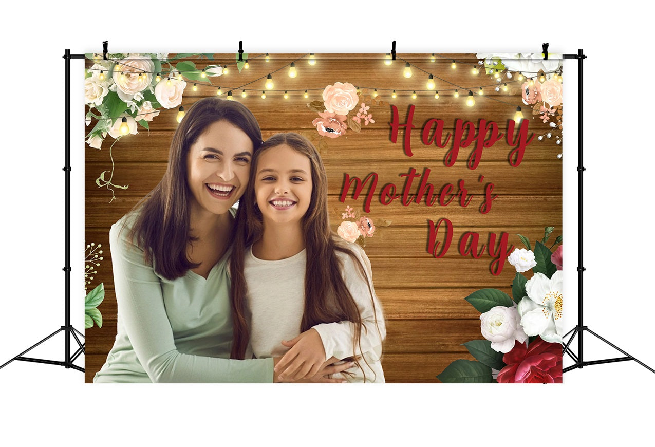 Mother Day Backdrop Twinkling Lights Flowers Custom Backdrop MRR3-49
