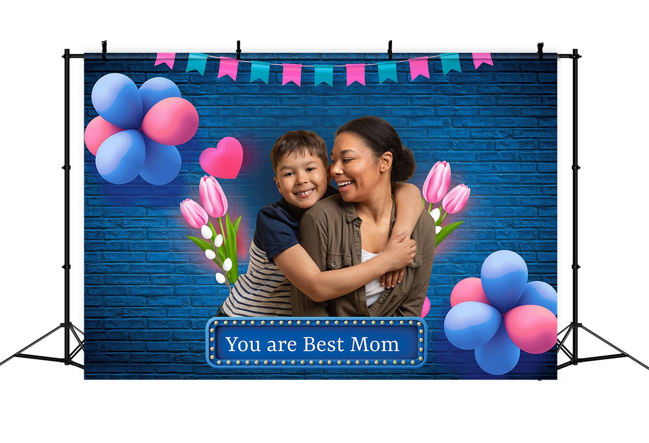 Mothers Day Photo Backdrops Tulips Balloons Celebration Personalized Backdrop MRR3-51
