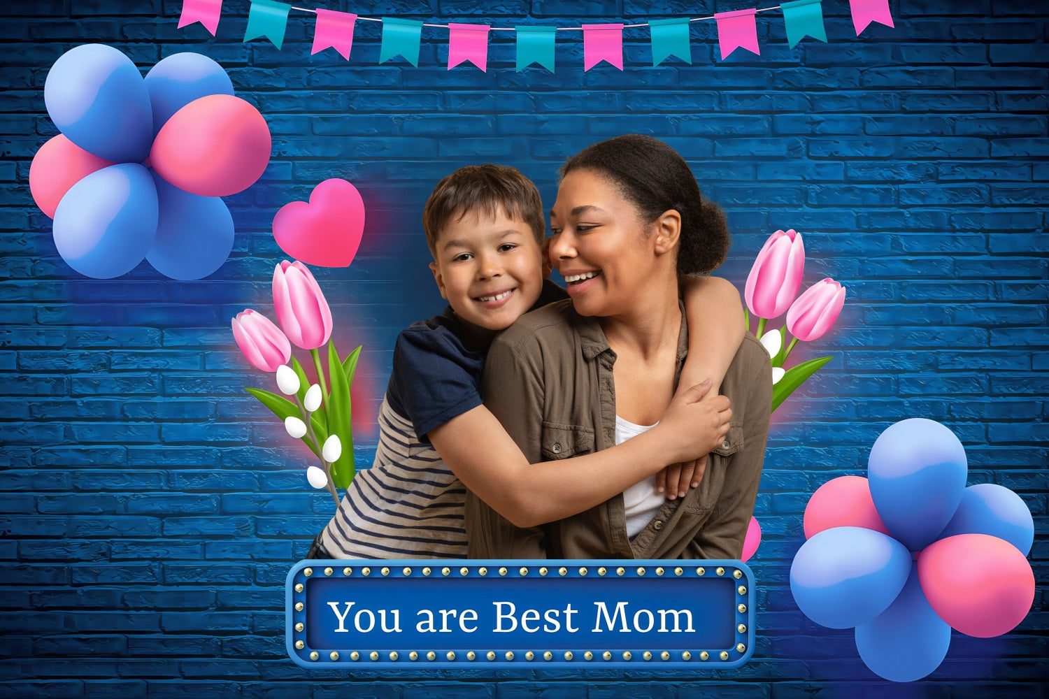 Mothers Day Photo Backdrops Tulips Balloons Celebration Personalized Backdrop MRR3-51