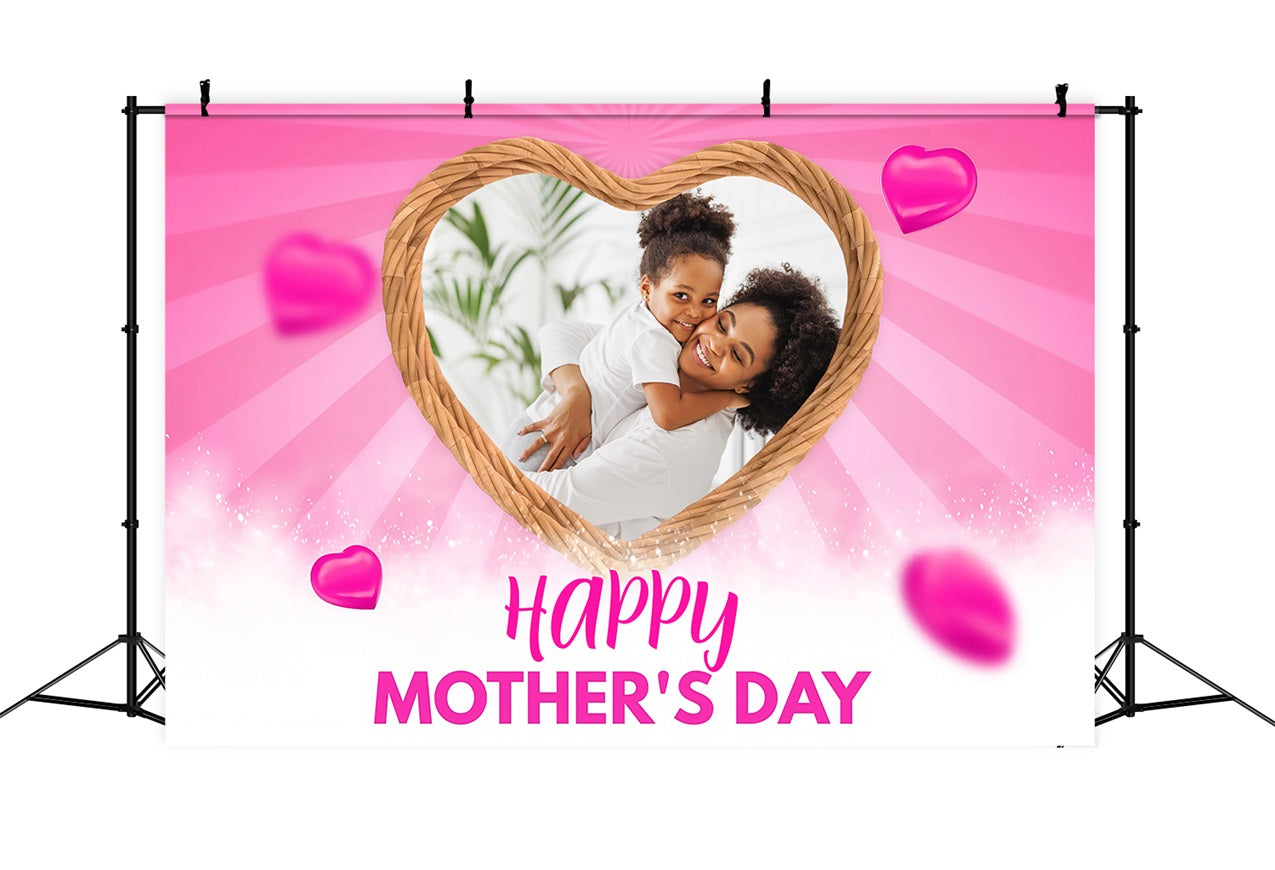 Backdrops For Mothers Day Pink Hearts Frame Sparkles Personalised Backdrop MRR3-52