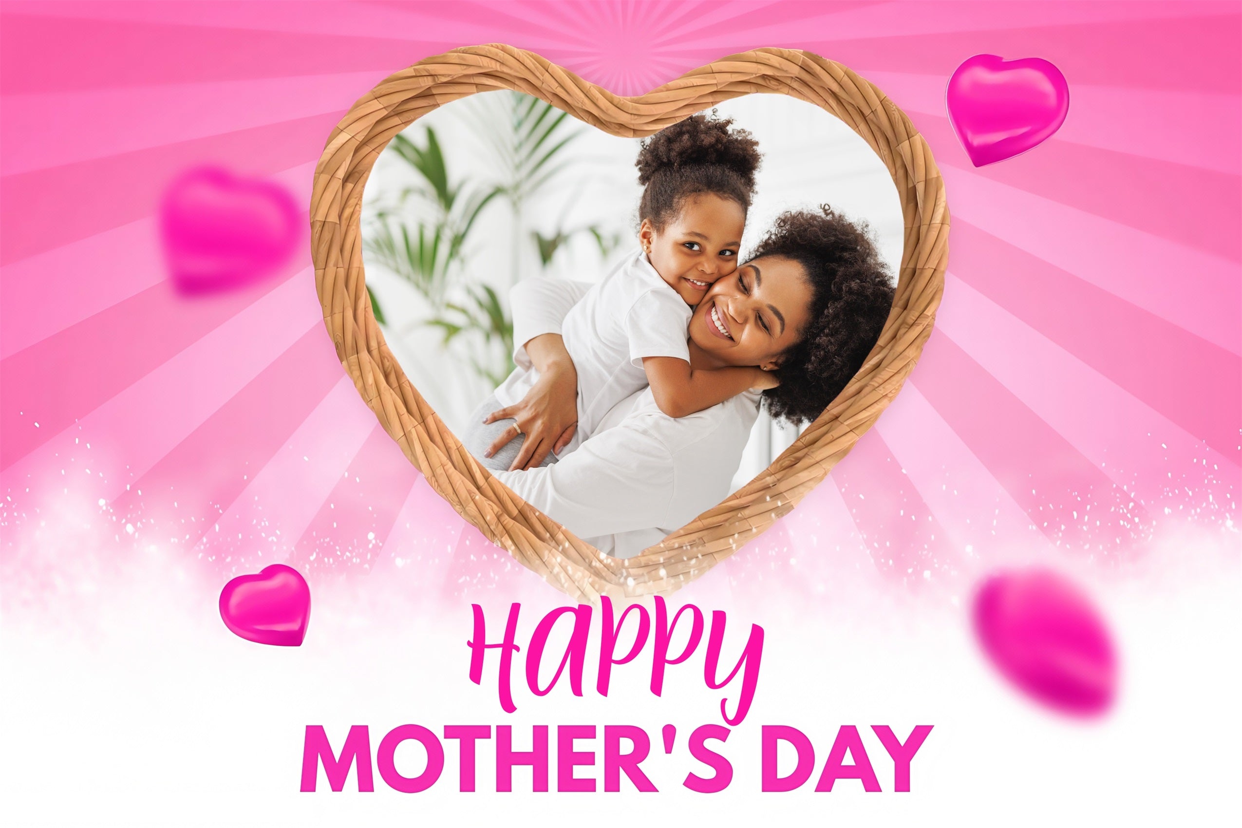 Backdrops For Mothers Day Pink Hearts Frame Sparkles Personalised Backdrop MRR3-52