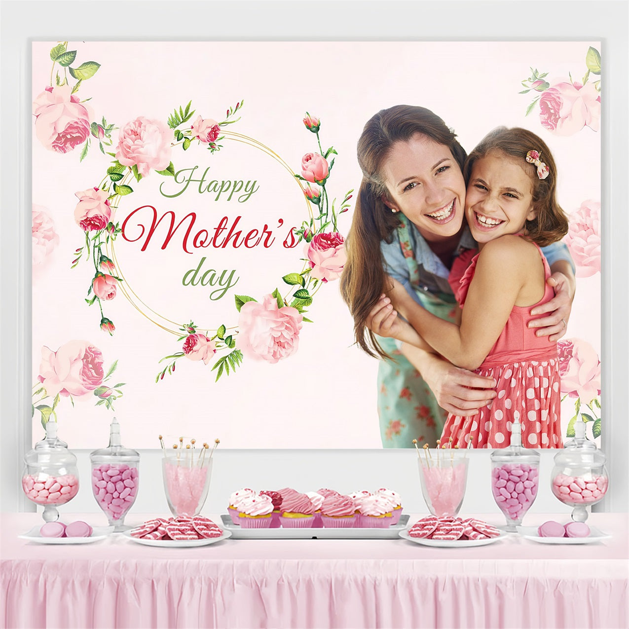 Mother's Day Photo Backdrop Blissful Embrace Floral Personalized Backdrop MRR3-63
