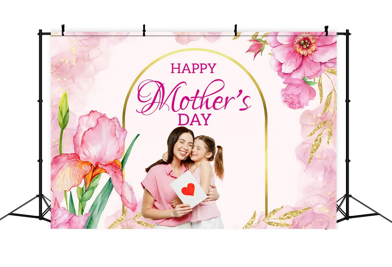 Mothers Day Photo Backdrop Golden Archway Floral Custom Backdrop MRR3-65