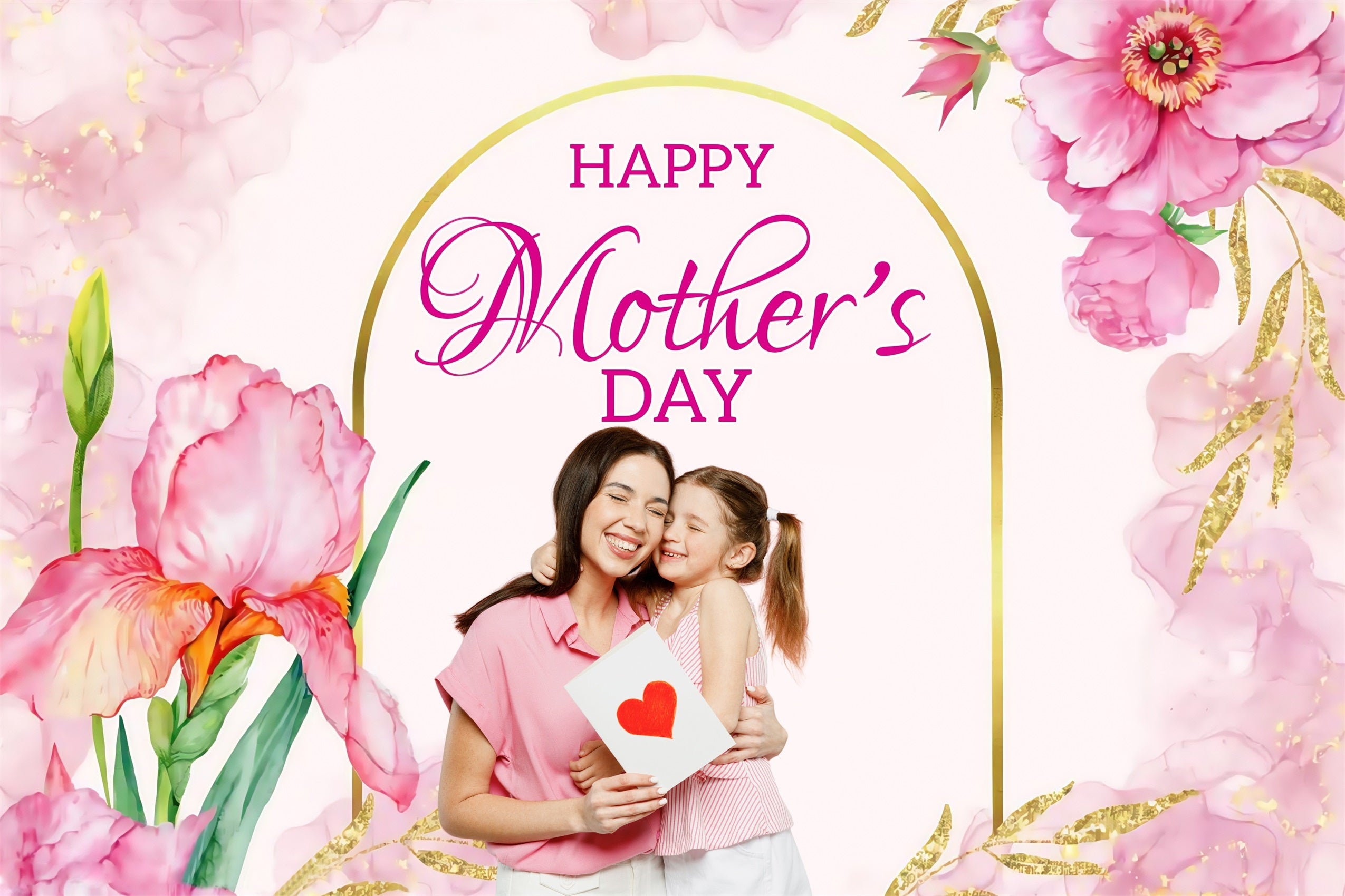 Mothers Day Photo Backdrop Golden Archway Floral Custom Backdrop MRR3-65
