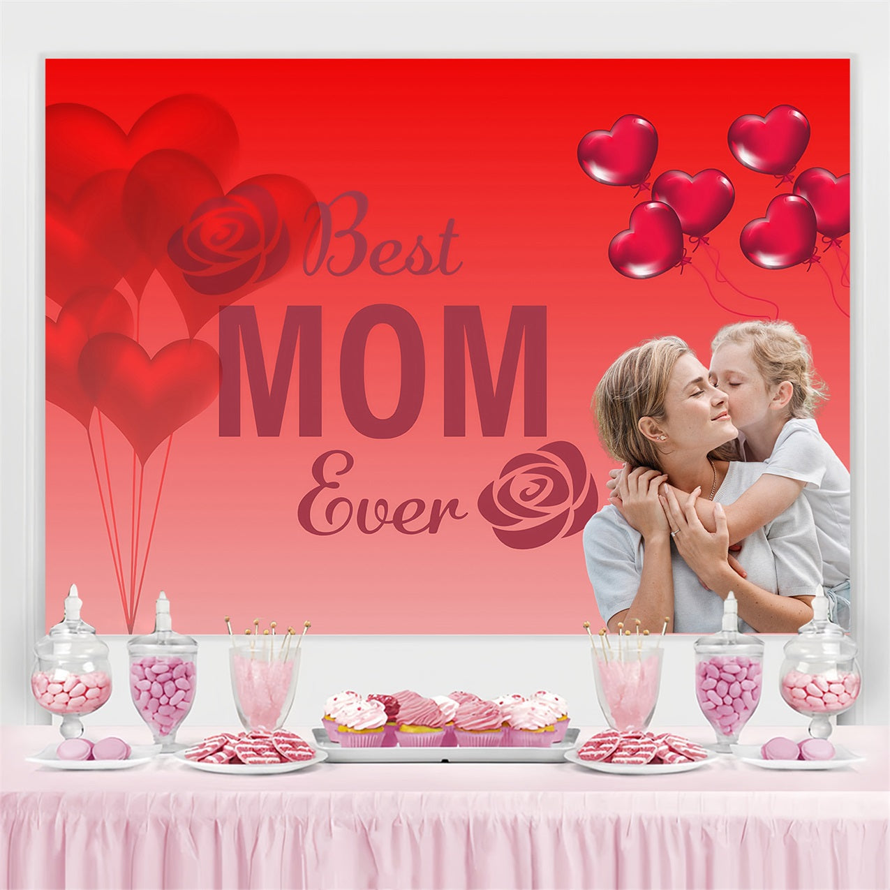 Mothers Day Photography Backdrops Red Heart Balloons Personalized Backdrop MRR3-68