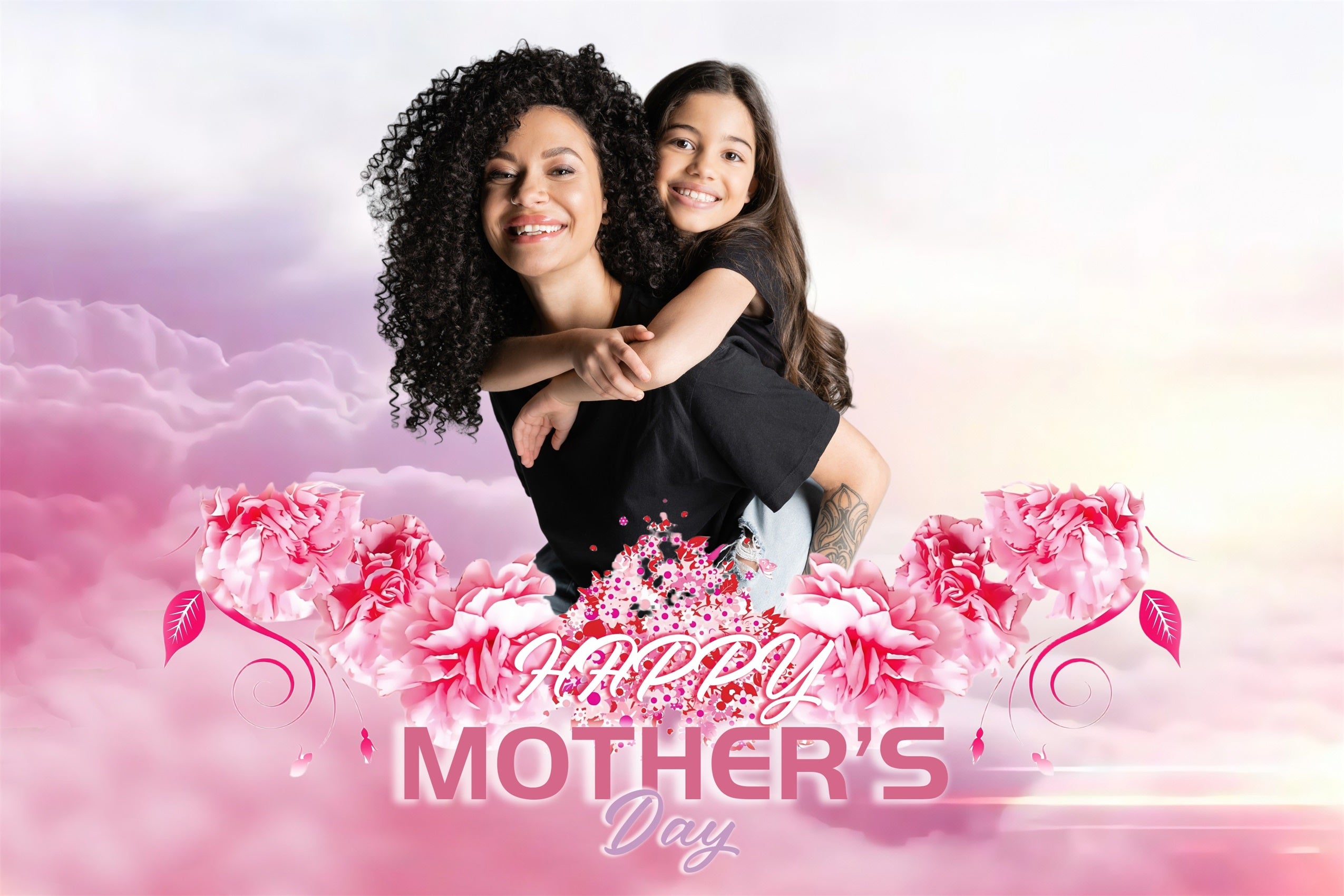Mother's Day Backdrop Ideas Pink Cloud Flower Personalized Backdrop MRR3-70