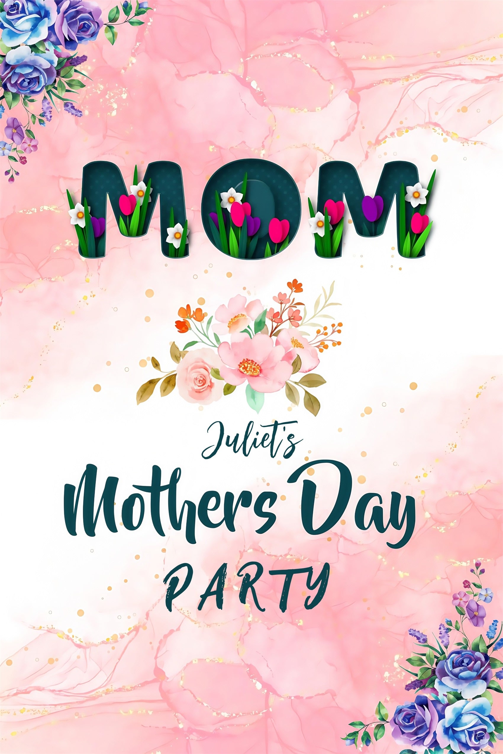 Happy Mother's Day Backdrop Pastel Pink Flowers Personalized Backdrop MRR3-73