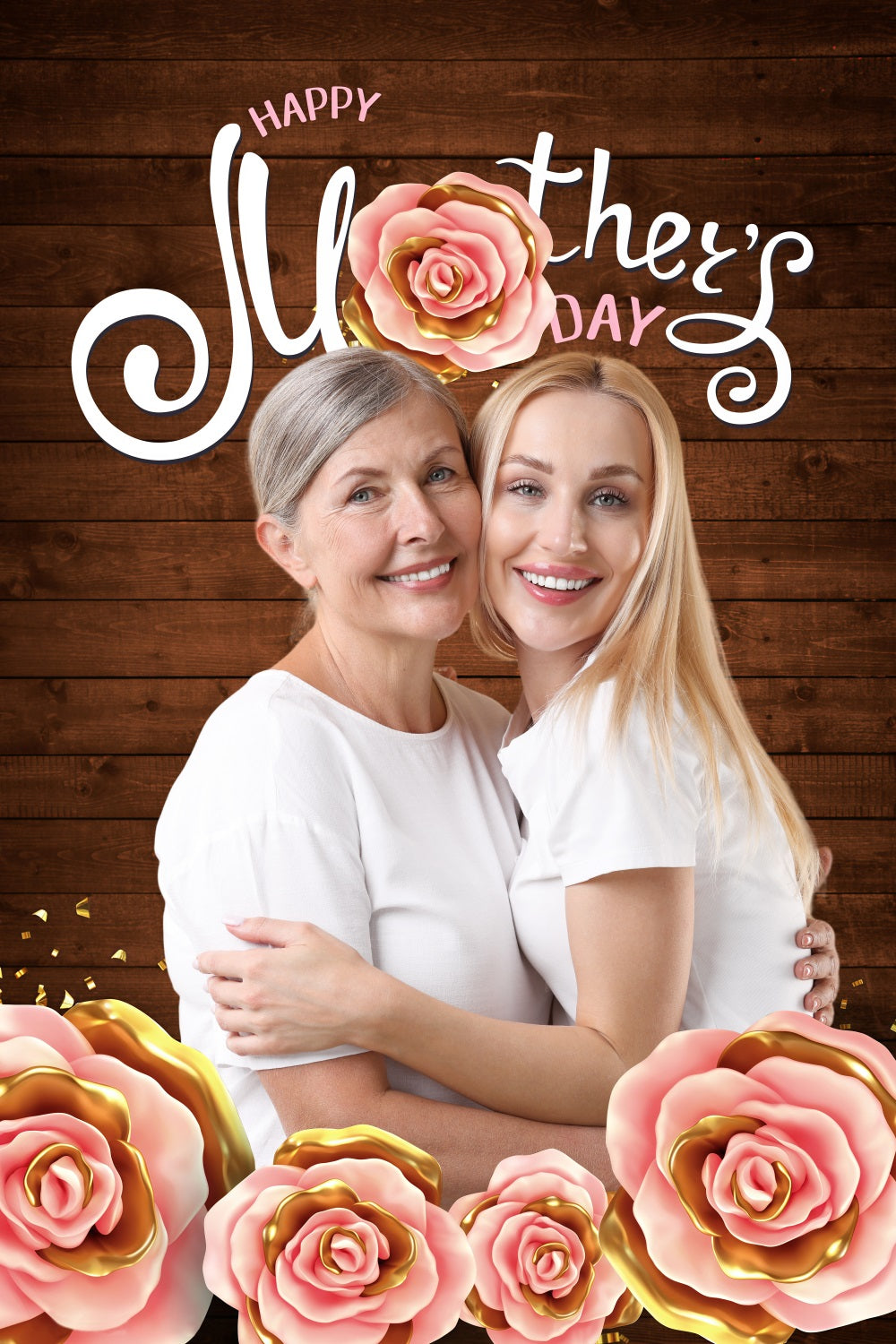 Backdrops For Mother's Day Rustic Floral Wooden Personalised Backdrop MRR3-74