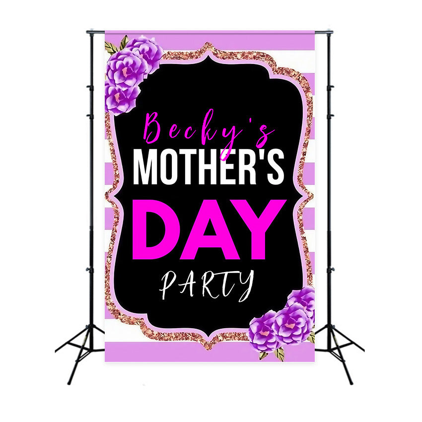 Mothers Day Photo Backdrop Ideas Floral Striped Glitter Personalised Backdrop MRR3-76