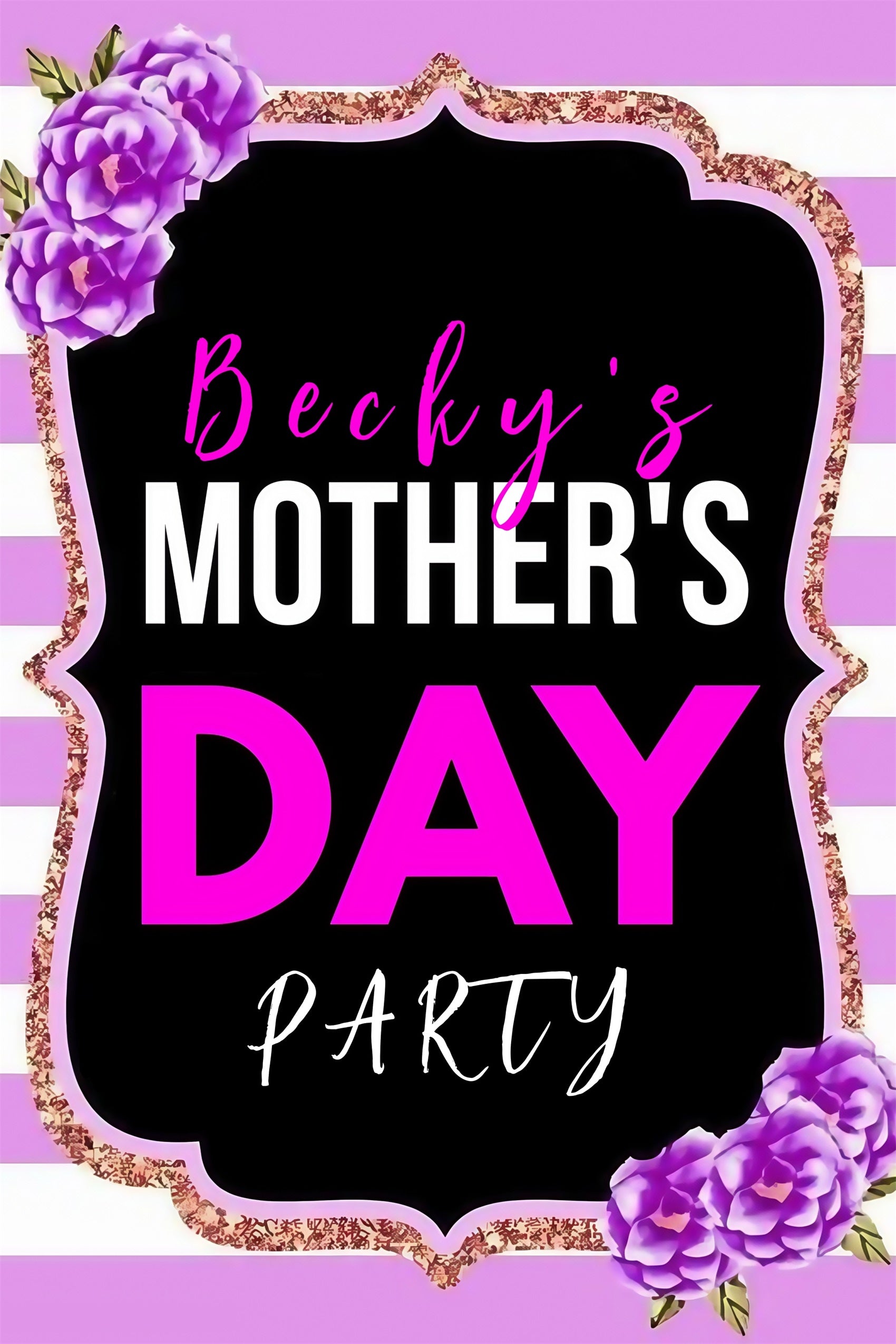 Mothers Day Photo Backdrop Ideas Floral Striped Glitter Personalised Backdrop MRR3-76