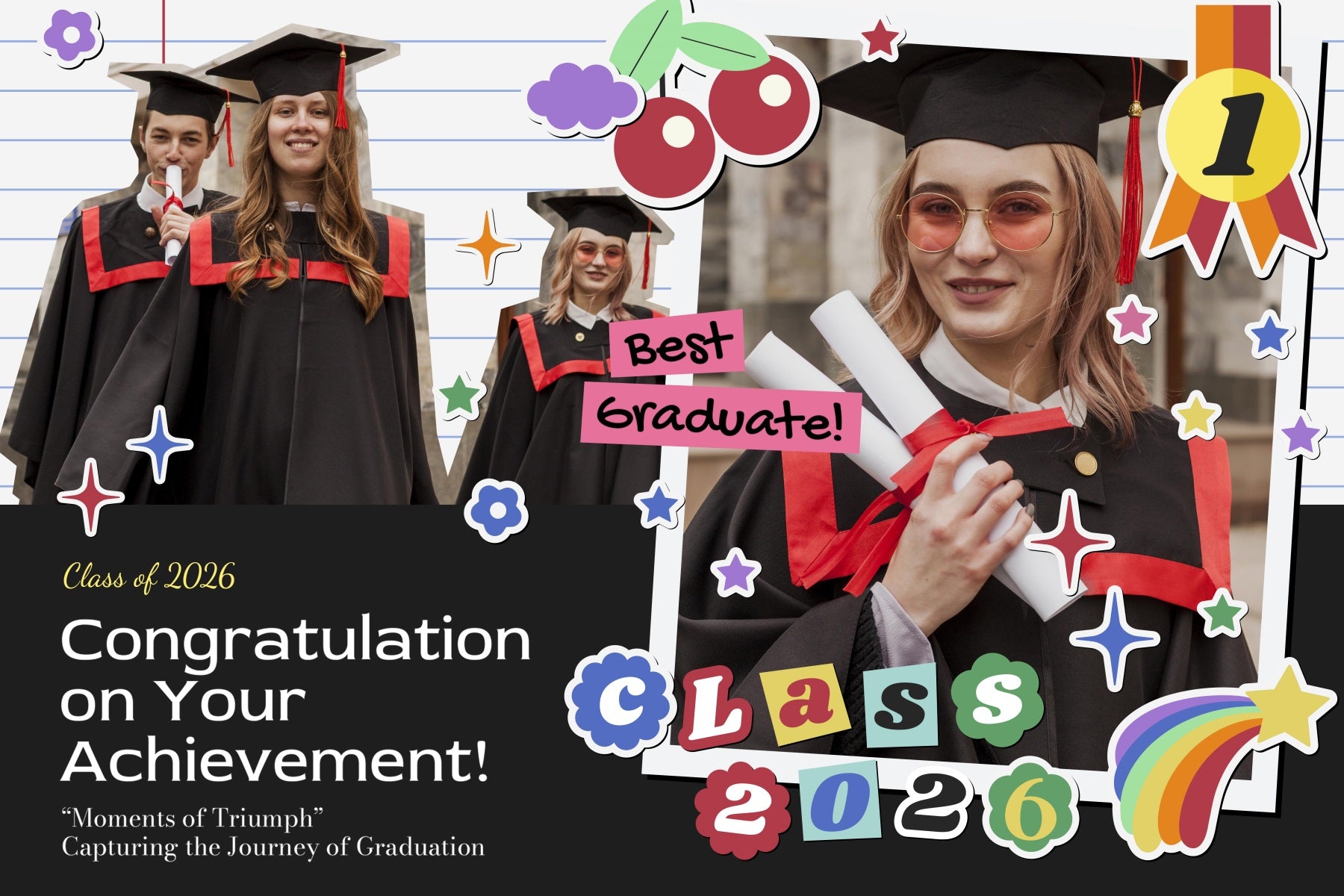 Custom Graduation Backdrops Cute Sticker Style Graduation Party Backdrop MRR4-15