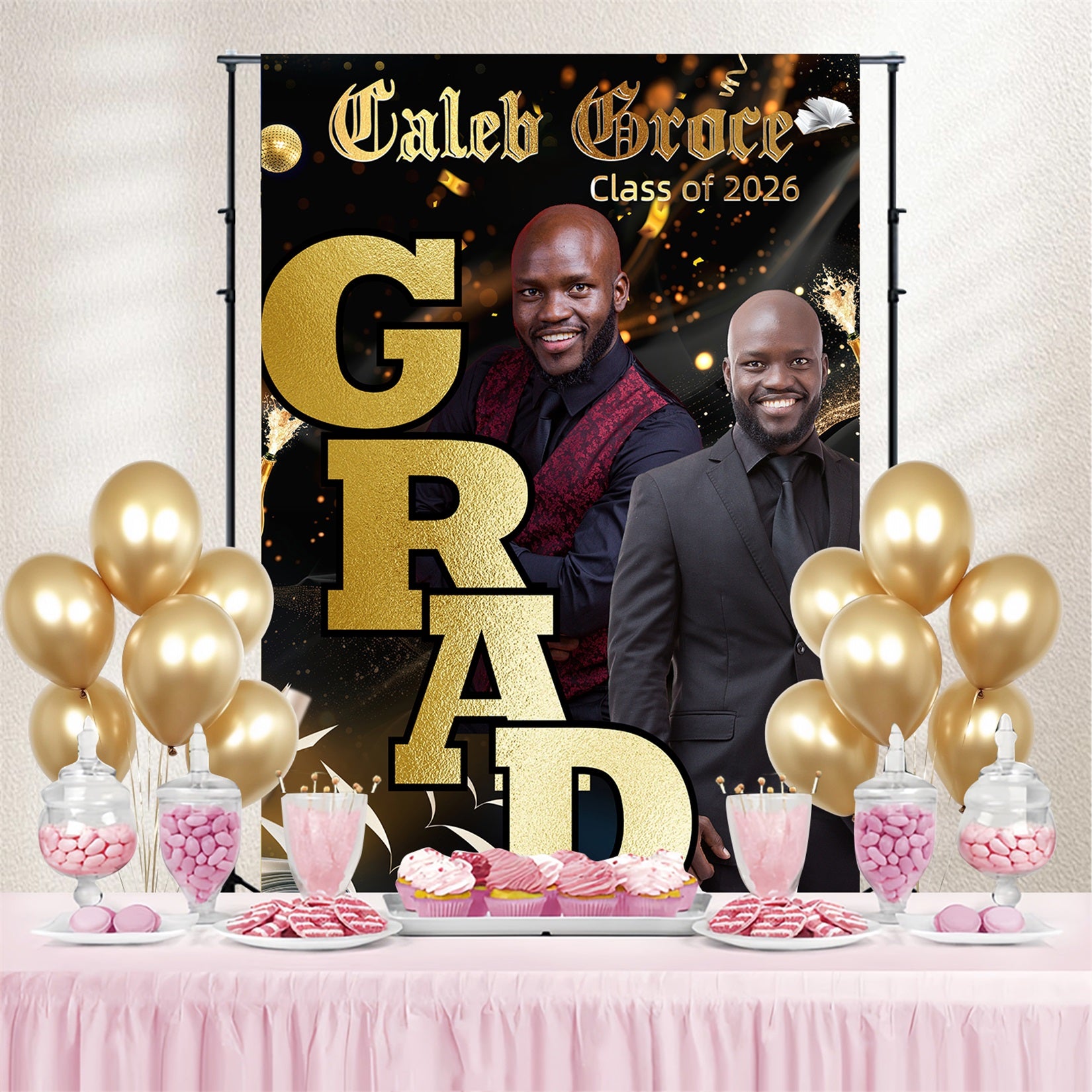 2026 Custom Graduation Backdrop Golden Letters Graduation Party Backdrop MRR4-28