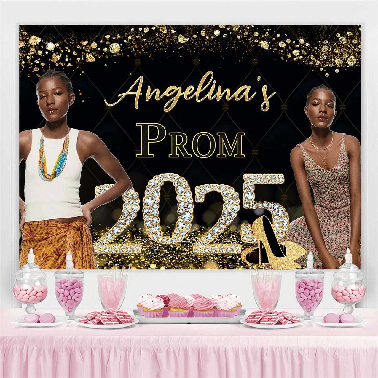 Prom Backdrops Sparkling Diamond Shoes Personalized Party Graduation Backdrop MRR4-33