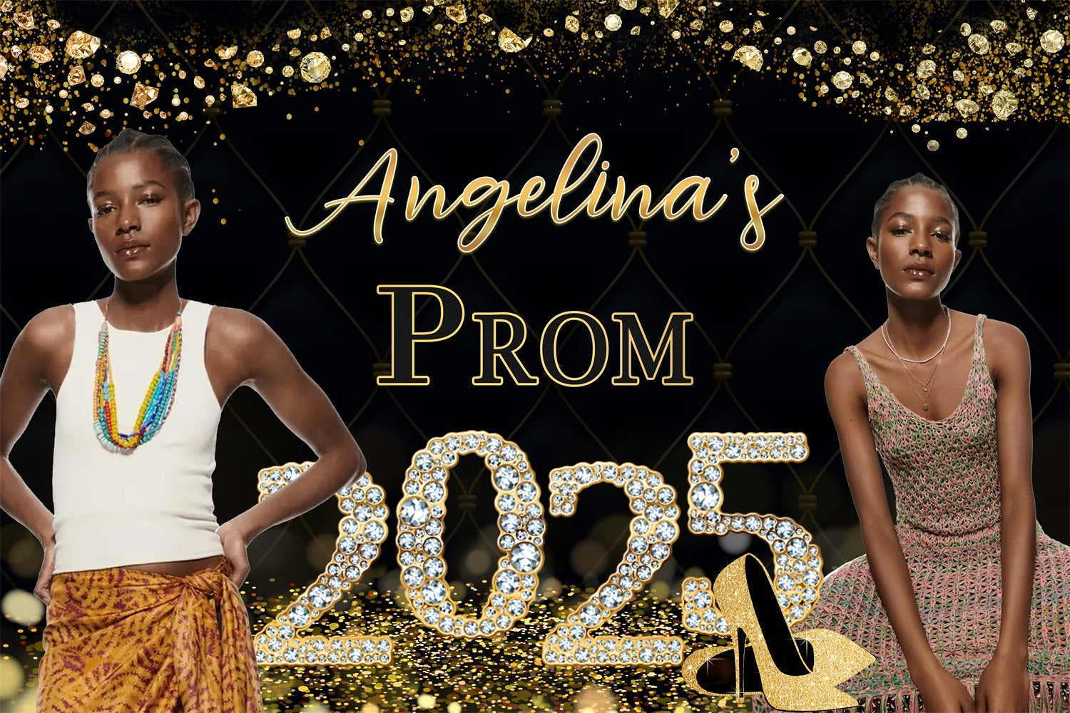 Prom Backdrops Sparkling Diamond Shoes Personalized Party Graduation Backdrop MRR4-33