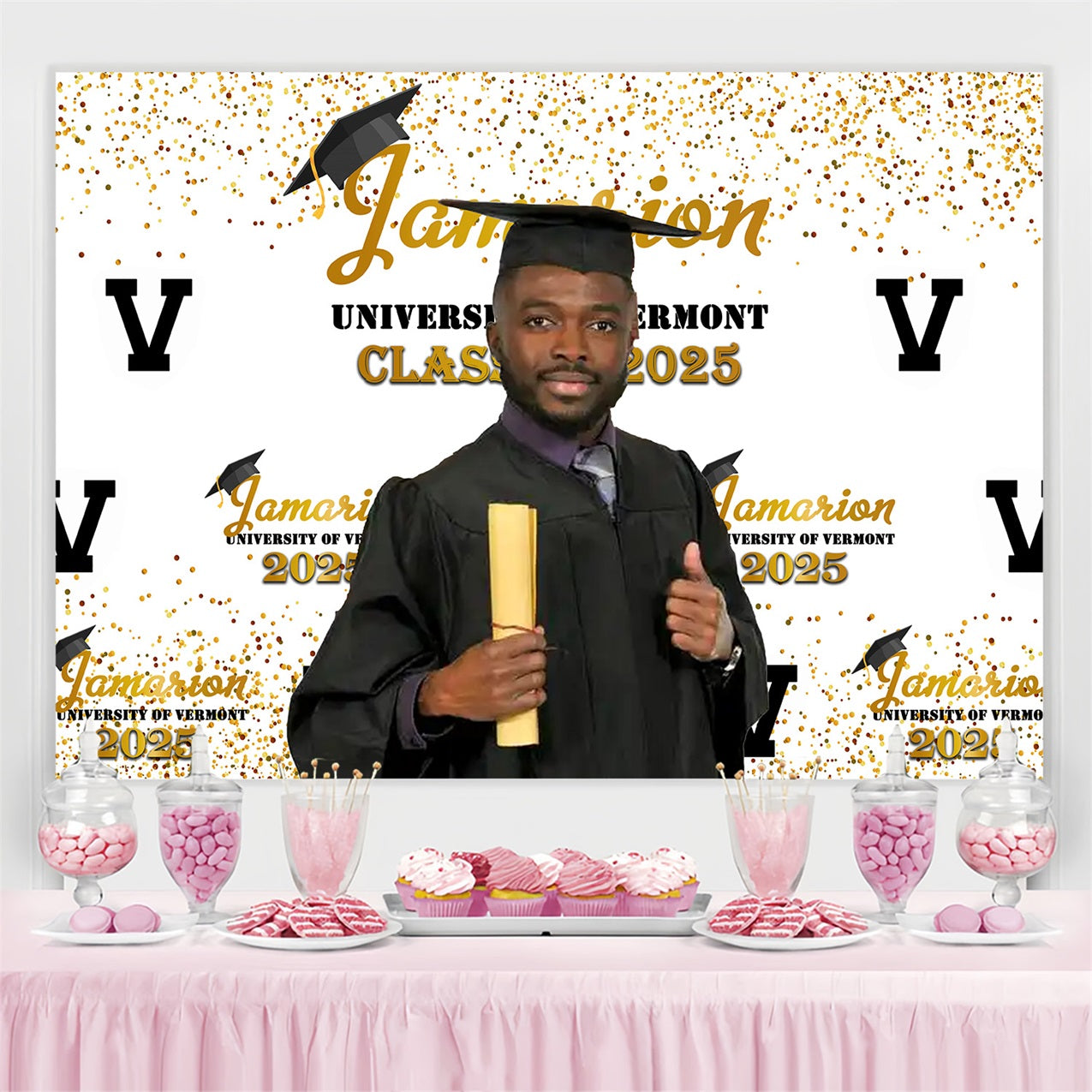 Graduation Backdrop Golden Confetti Customized Party Graduation Backdrop MRR4-34